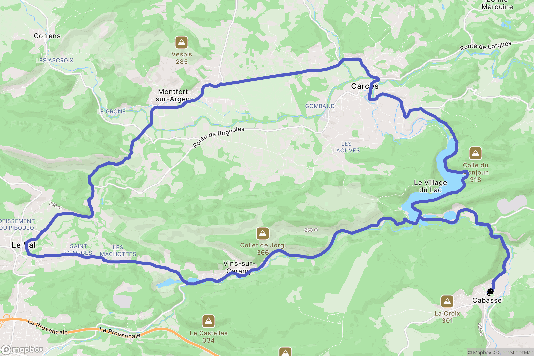 Cabasse : carte du parcours de randonnée - France