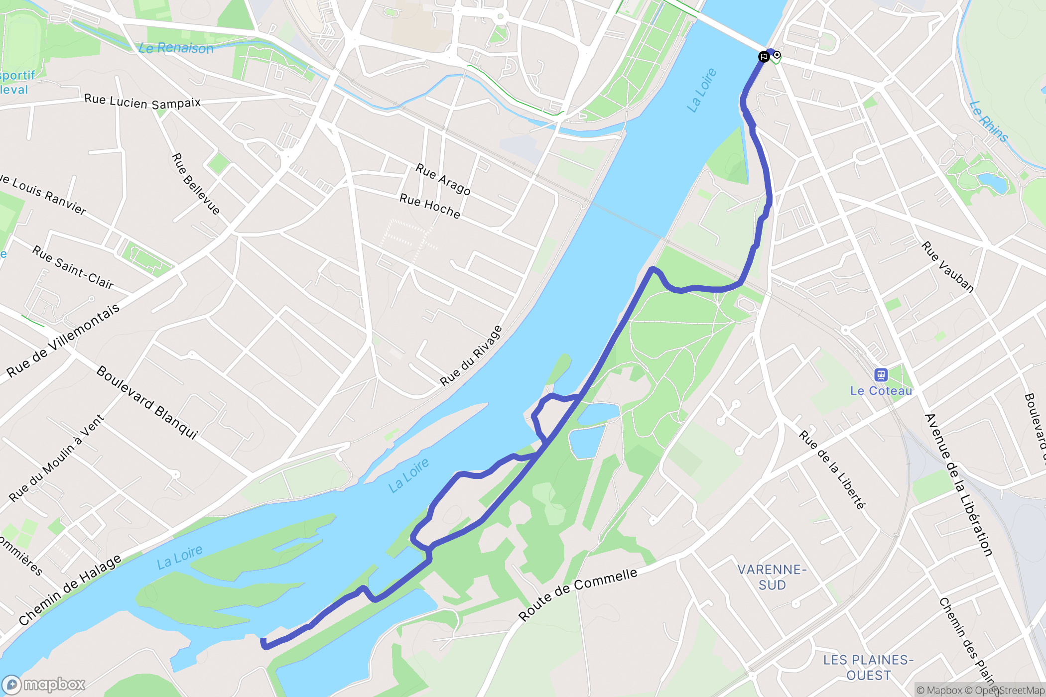 Le Coteau : carte du parcours de randonnée - France