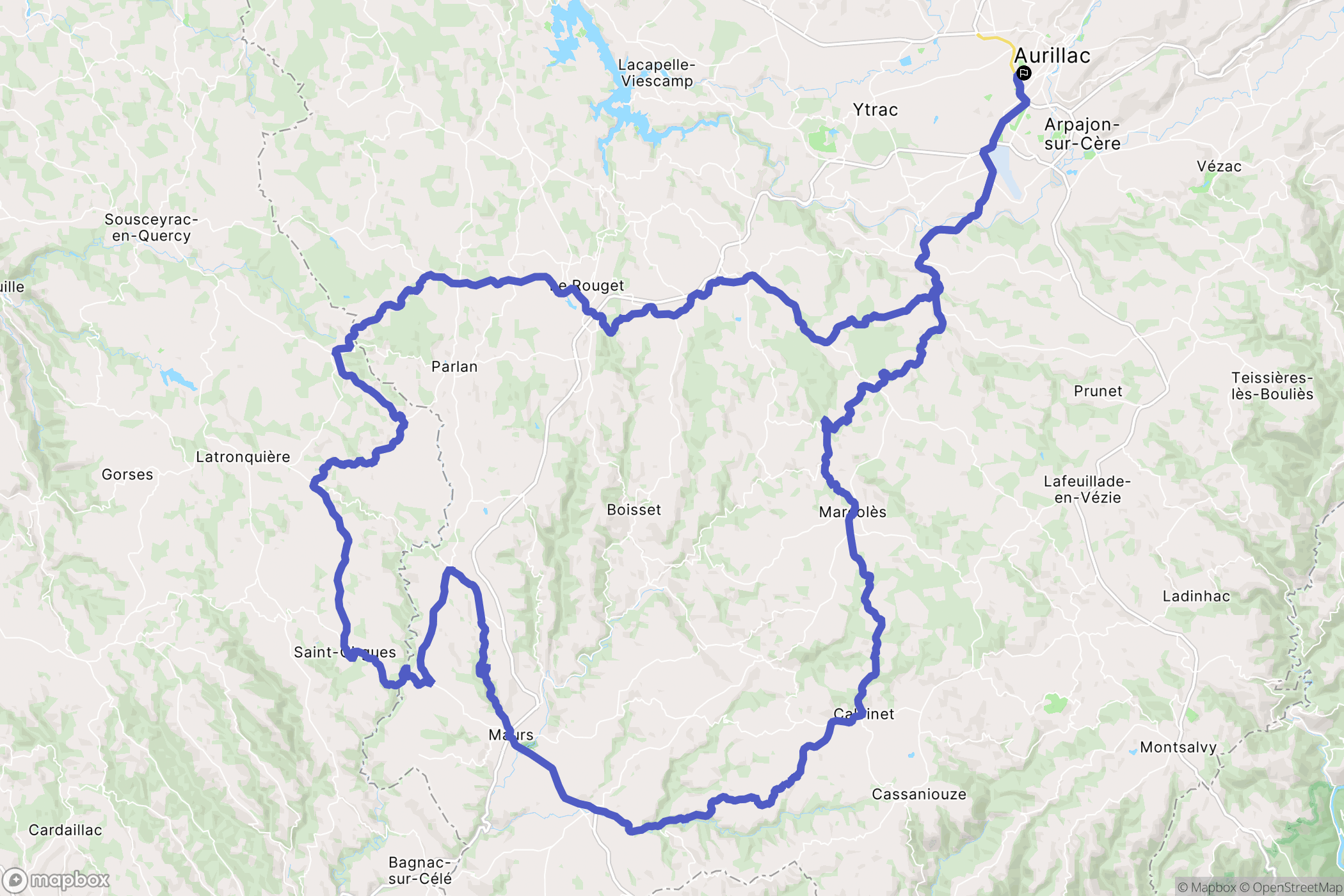 Aurillac : carte du parcours de randonnée - France