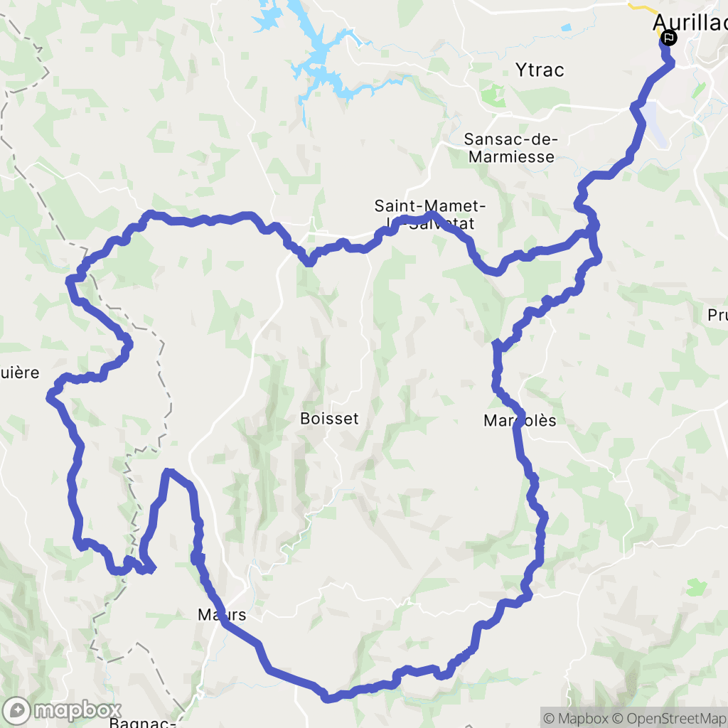 Aurillac : carte du parcours de randonnée - France