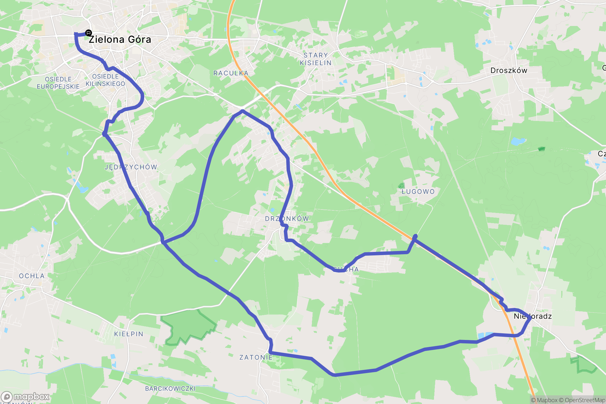 Zielona Góra: mapa trasy - Poland