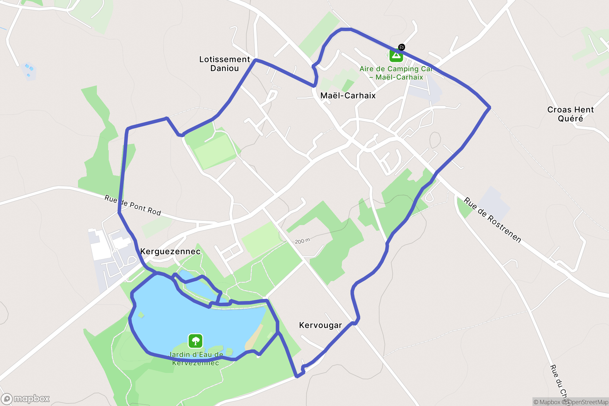 Maël-Carhaix : carte du parcours de randonnée - France