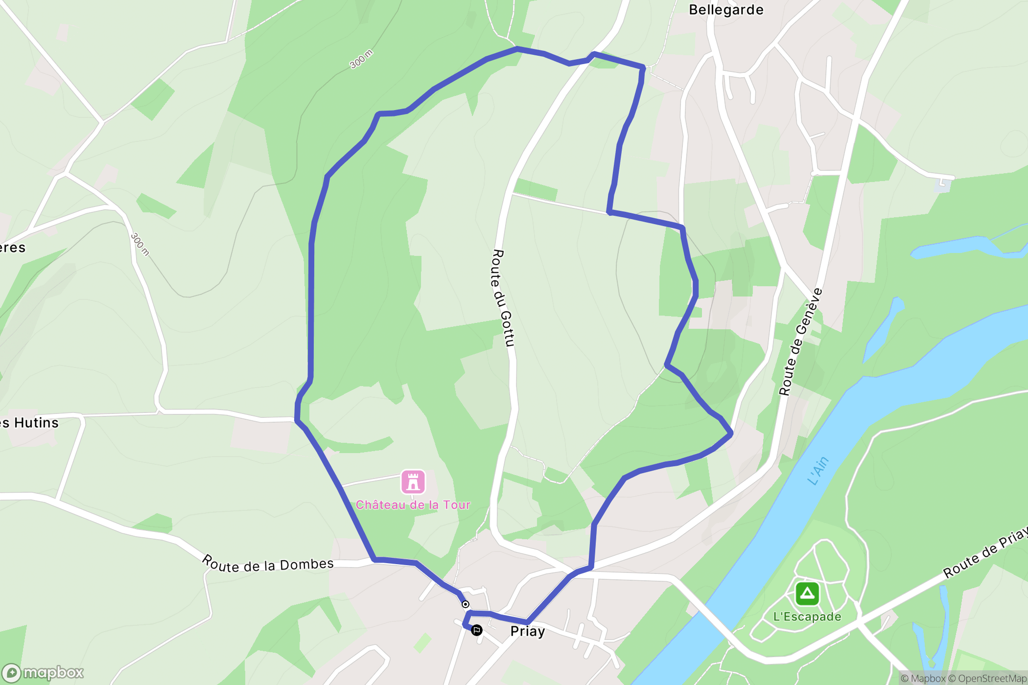Priay : carte du parcours de randonnée - France