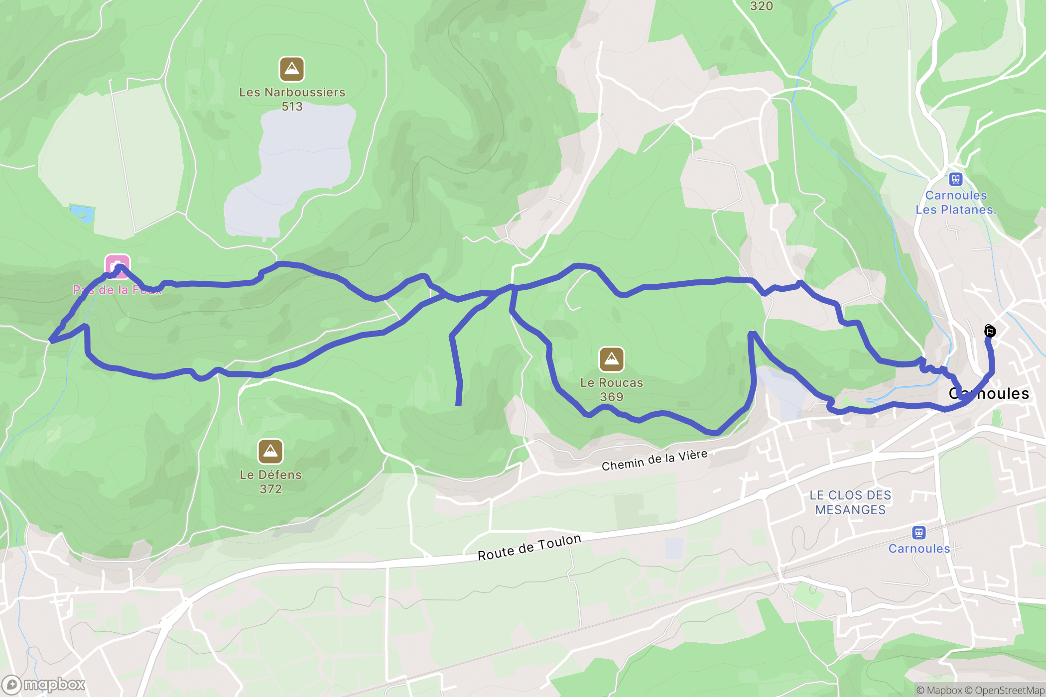 Carnoules : carte du parcours de randonnée - France