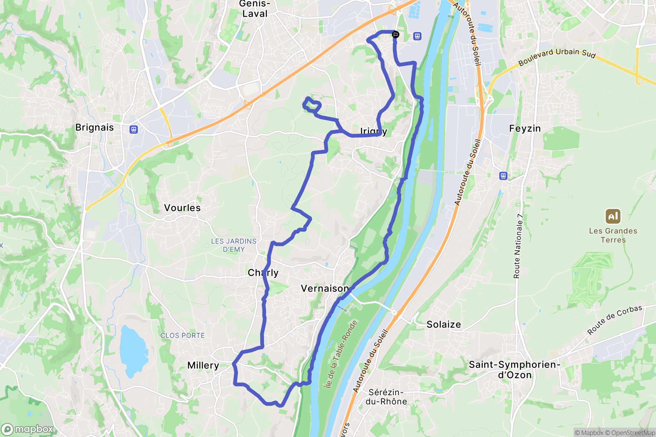 Irigny : carte du parcours de randonnée - France