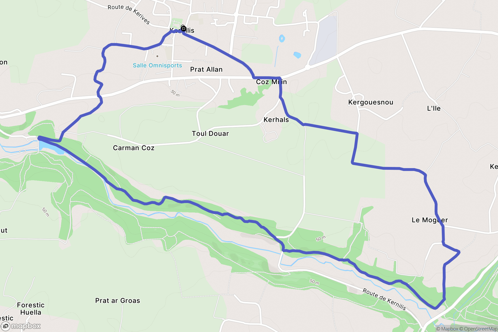 Kernilis : carte du parcours de randonnée - France