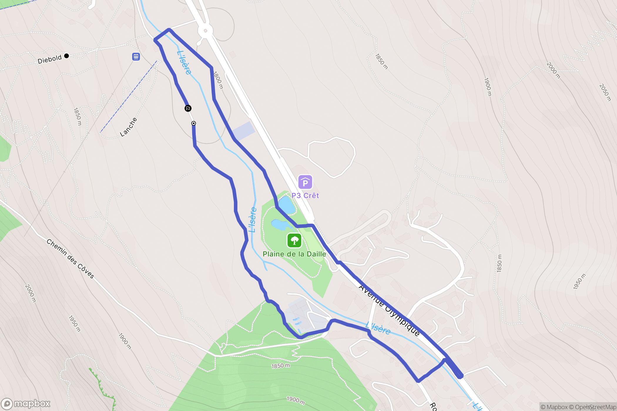 Val-d'Isère : carte du parcours de randonnée - France