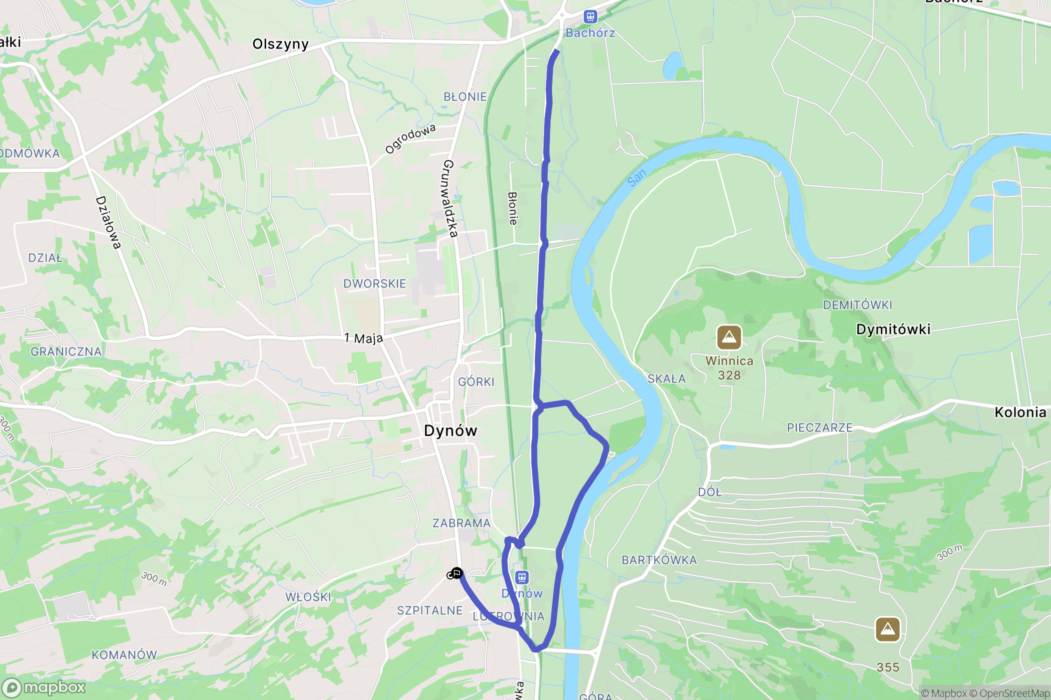 Dynów: mapa trasy - Poland