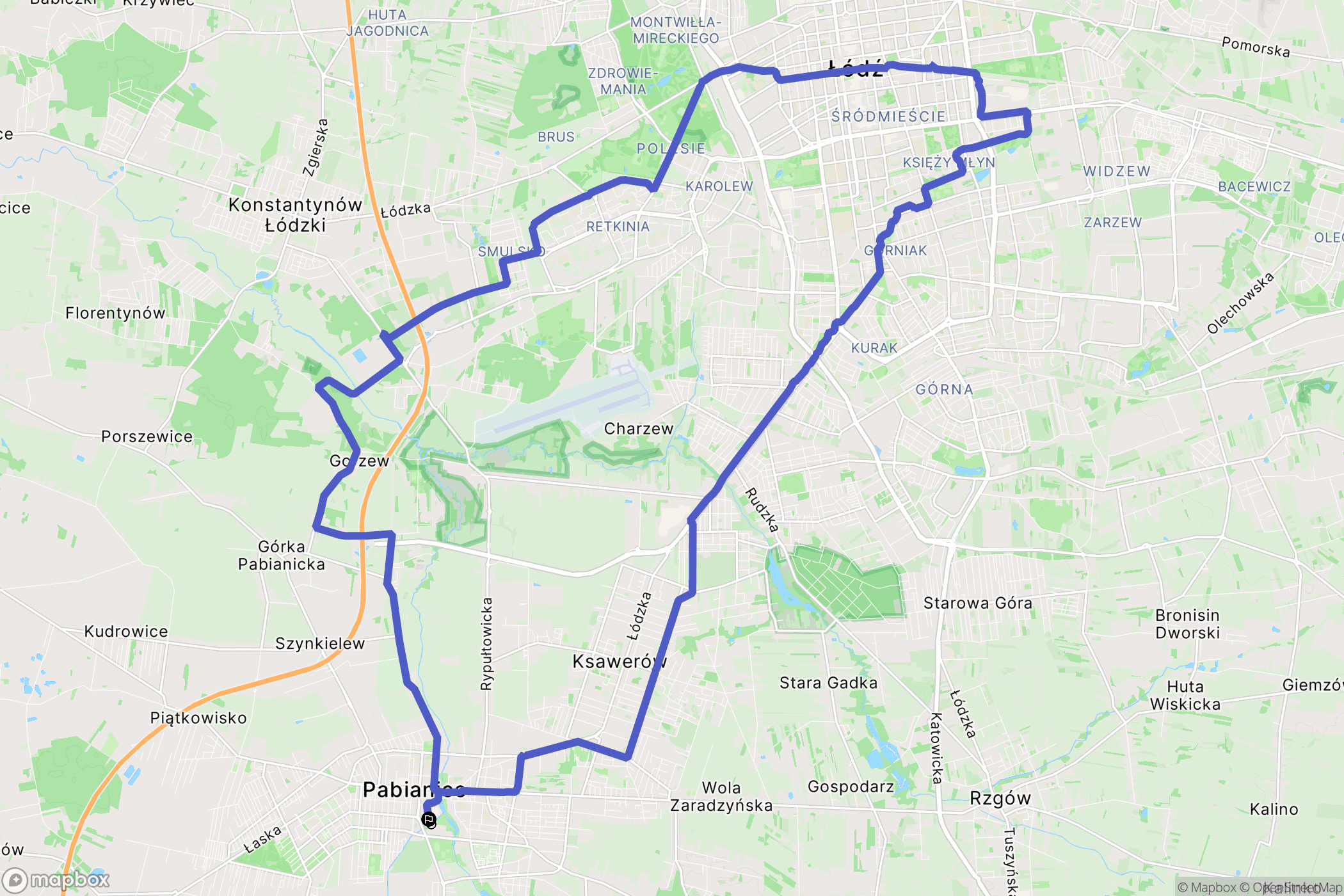 Pabianice: mapa trasy - Poland