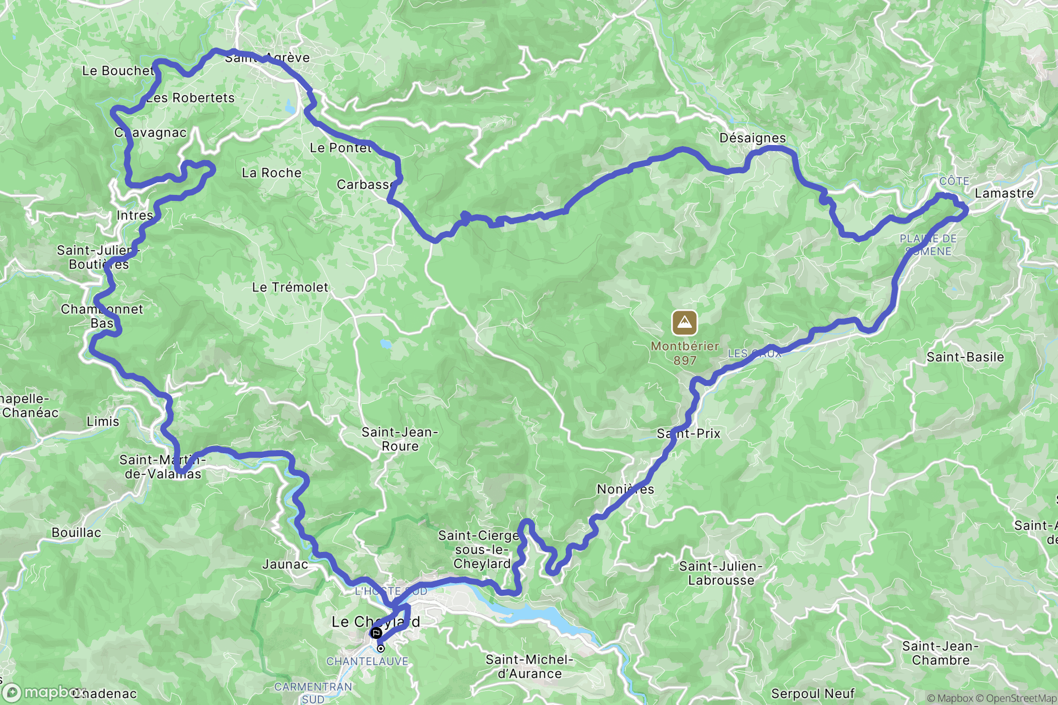 Le Cheylard : carte du parcours de randonnée - France