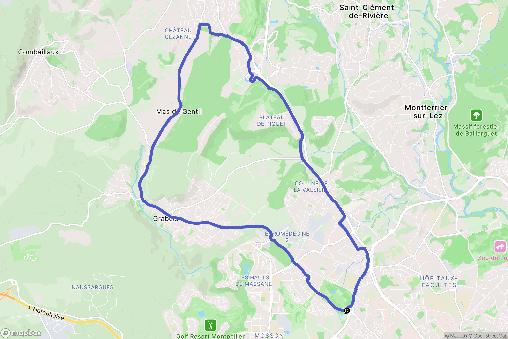 Montpellier : carte du parcours de randonnée - France