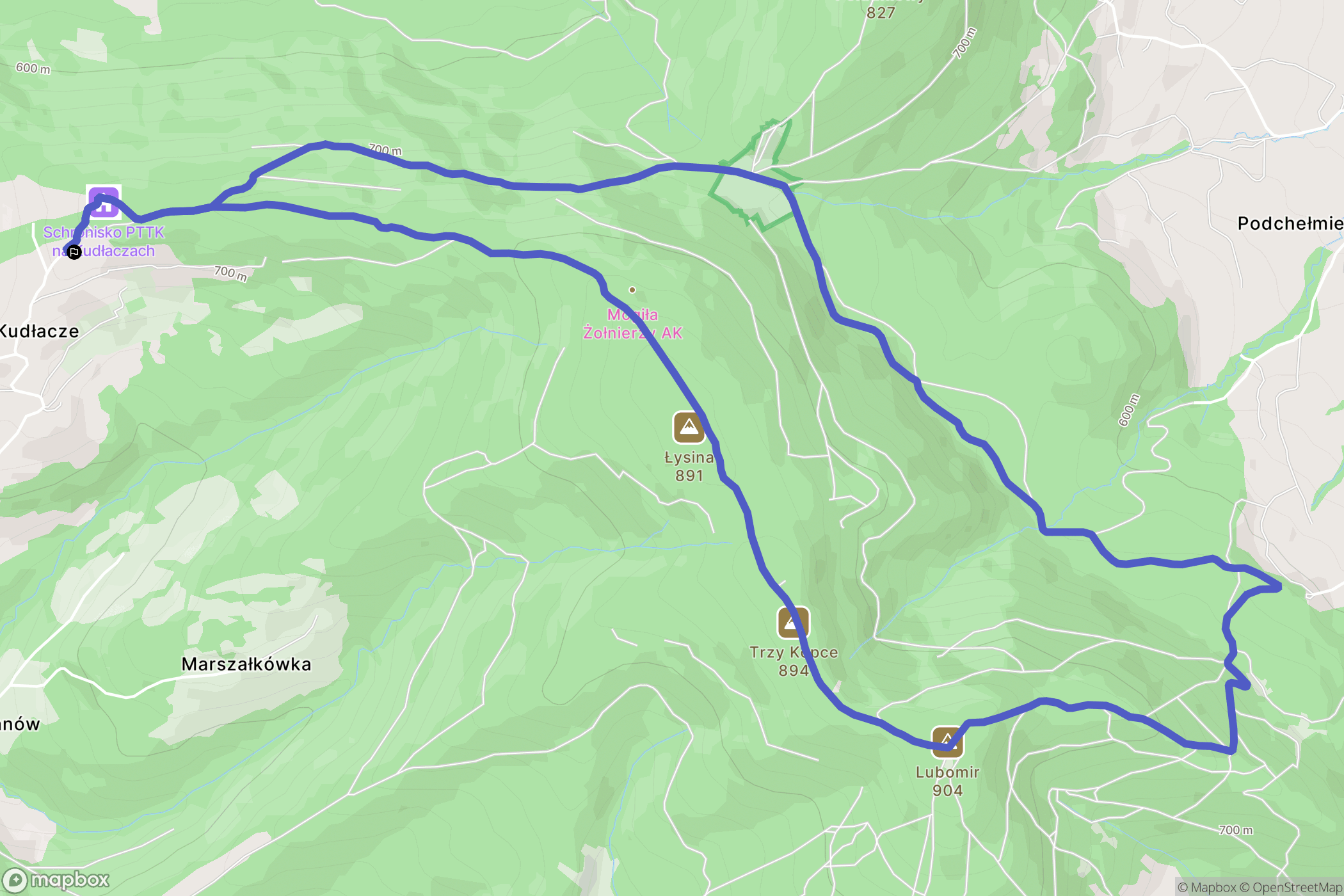 Pcim: mapa trasy - Poland