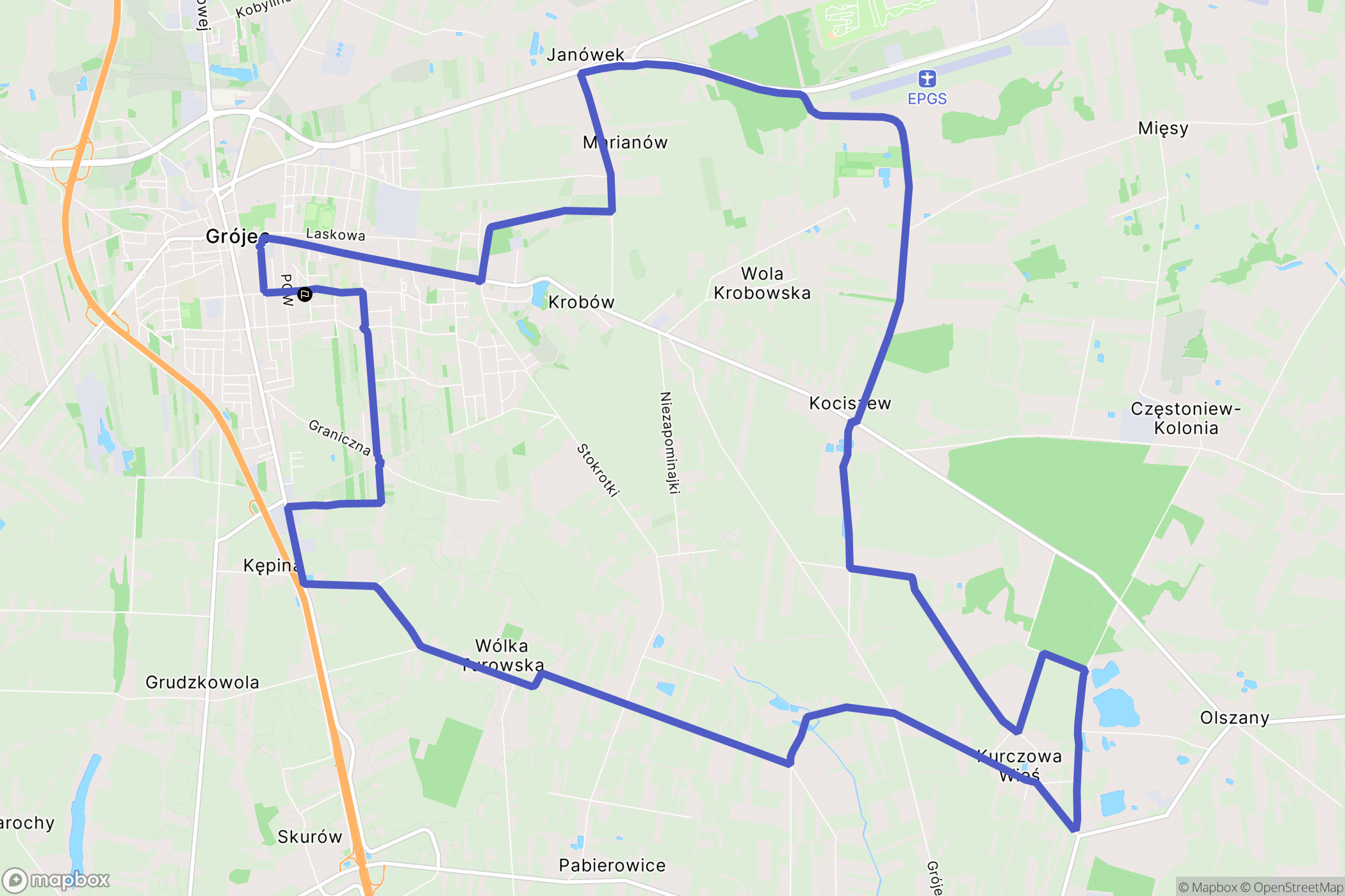 Grójec: mapa trasy - Poland
