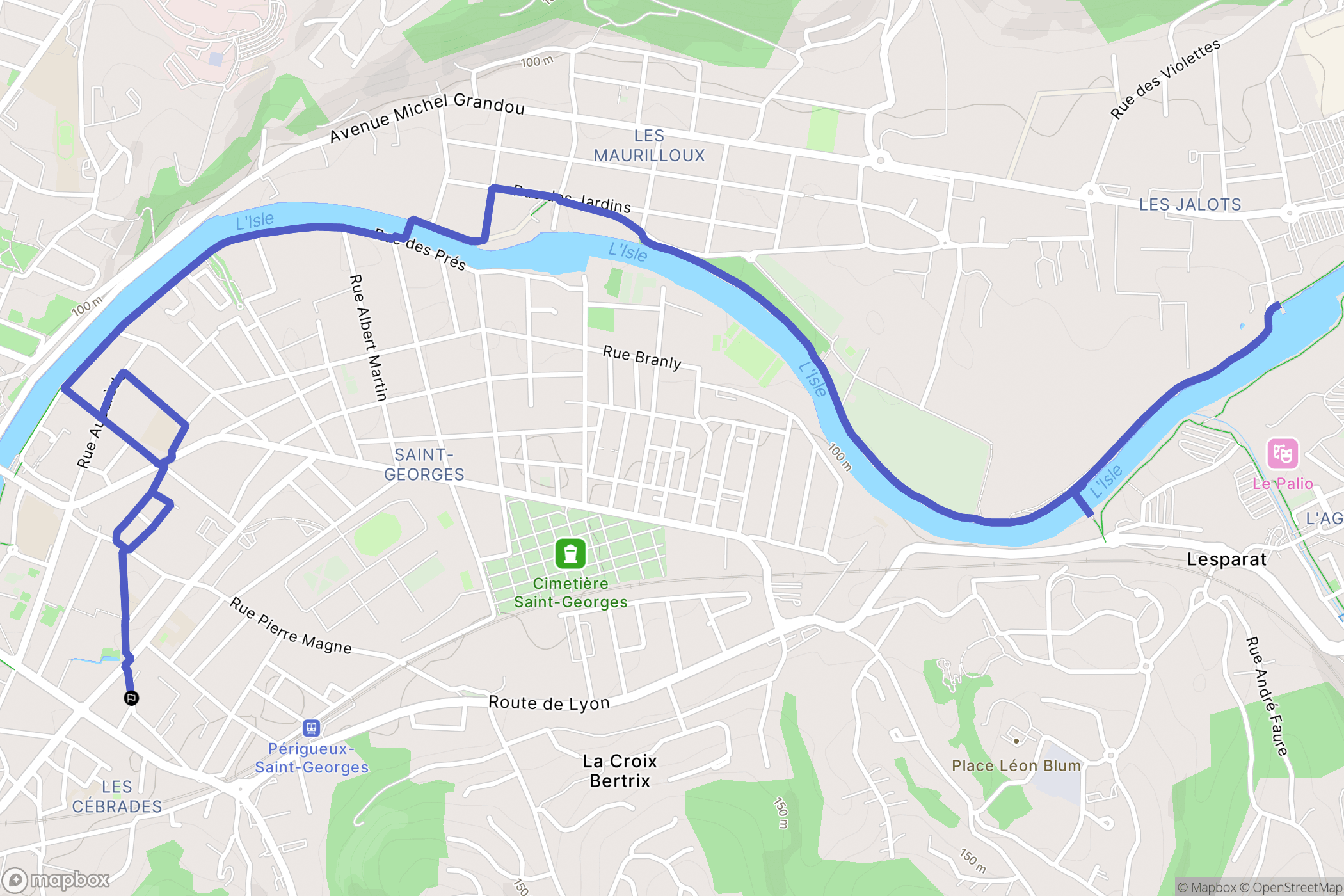 Périgueux : carte du parcours de randonnée - France