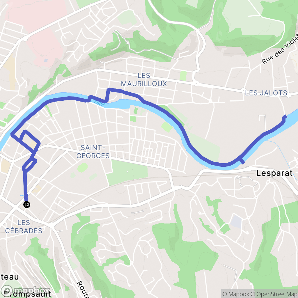 Périgueux : carte du parcours de randonnée - France