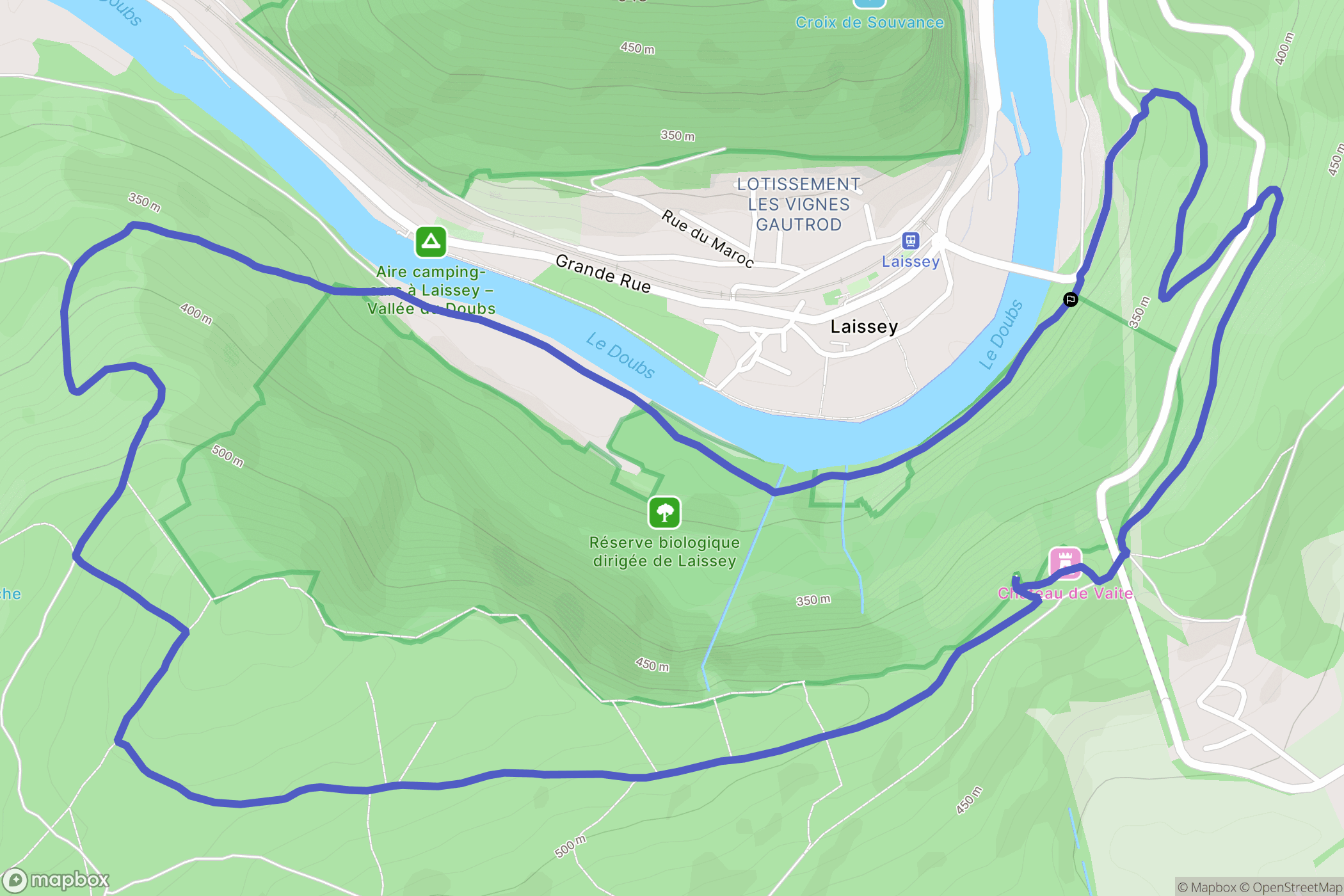 Laissey : carte du parcours de randonnée - France