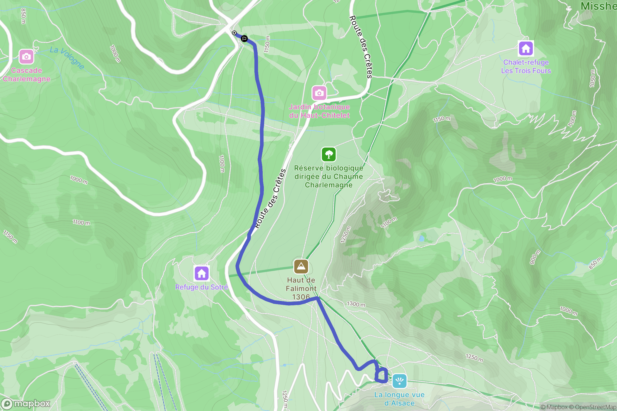 Xonrupt-Longemer : carte du parcours de randonnée - France