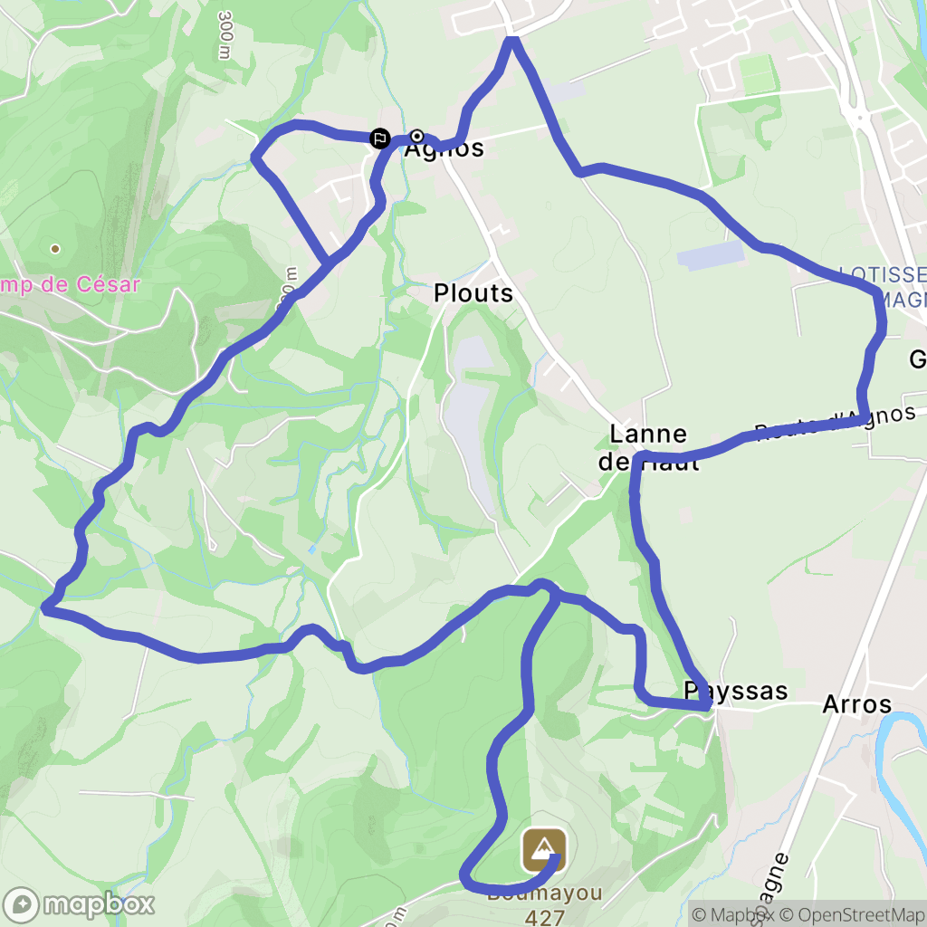 Agnos : carte du parcours de randonnée - France