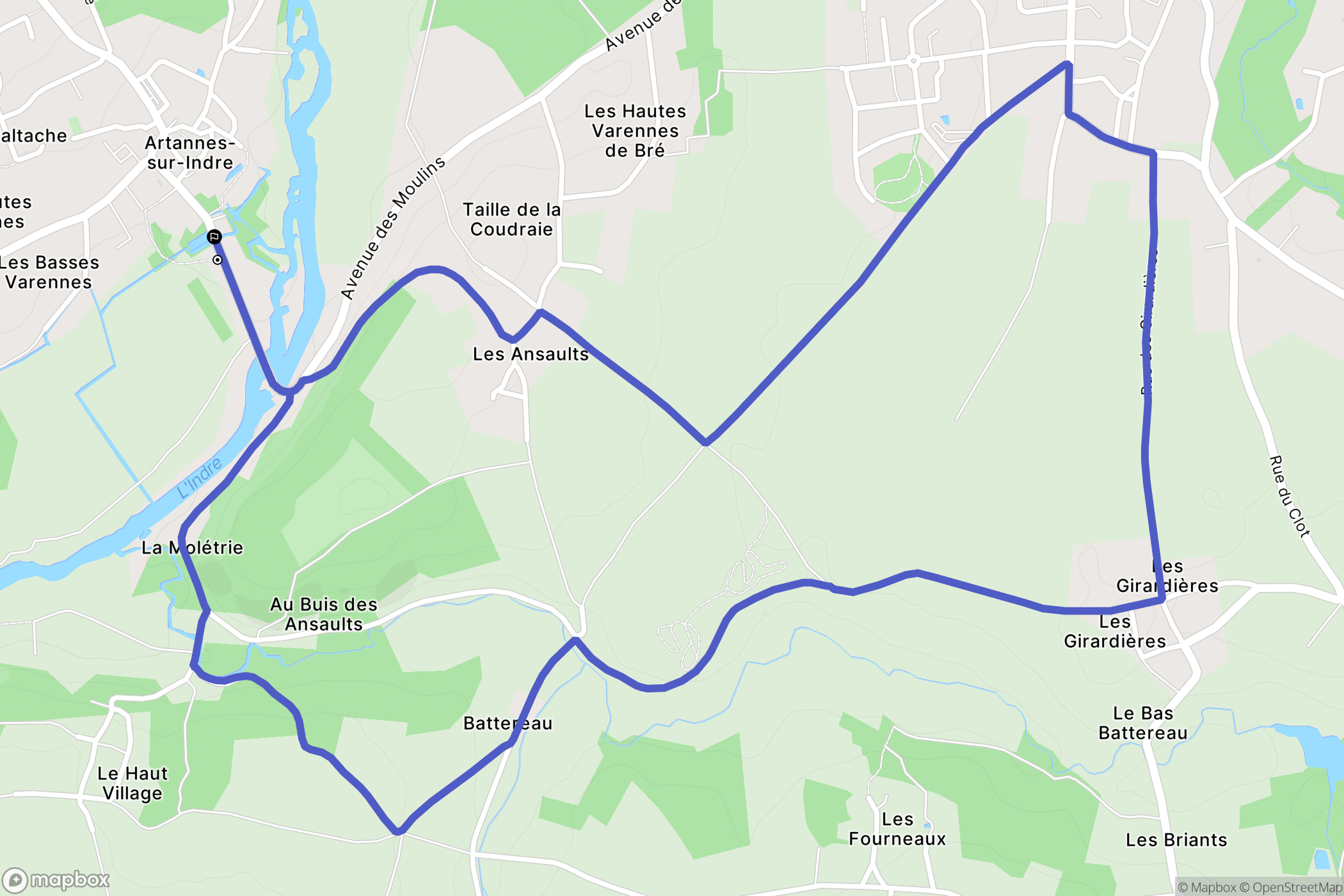 Artannes-sur-Indre : carte du parcours de randonnée - France