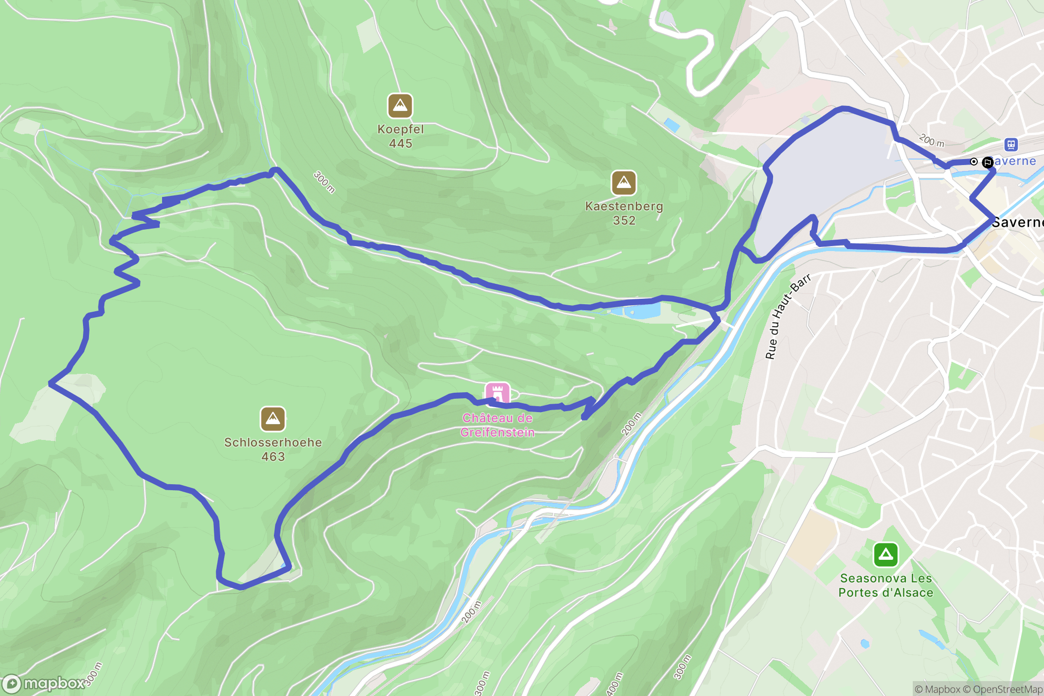 Saverne : carte du parcours de randonnée - France