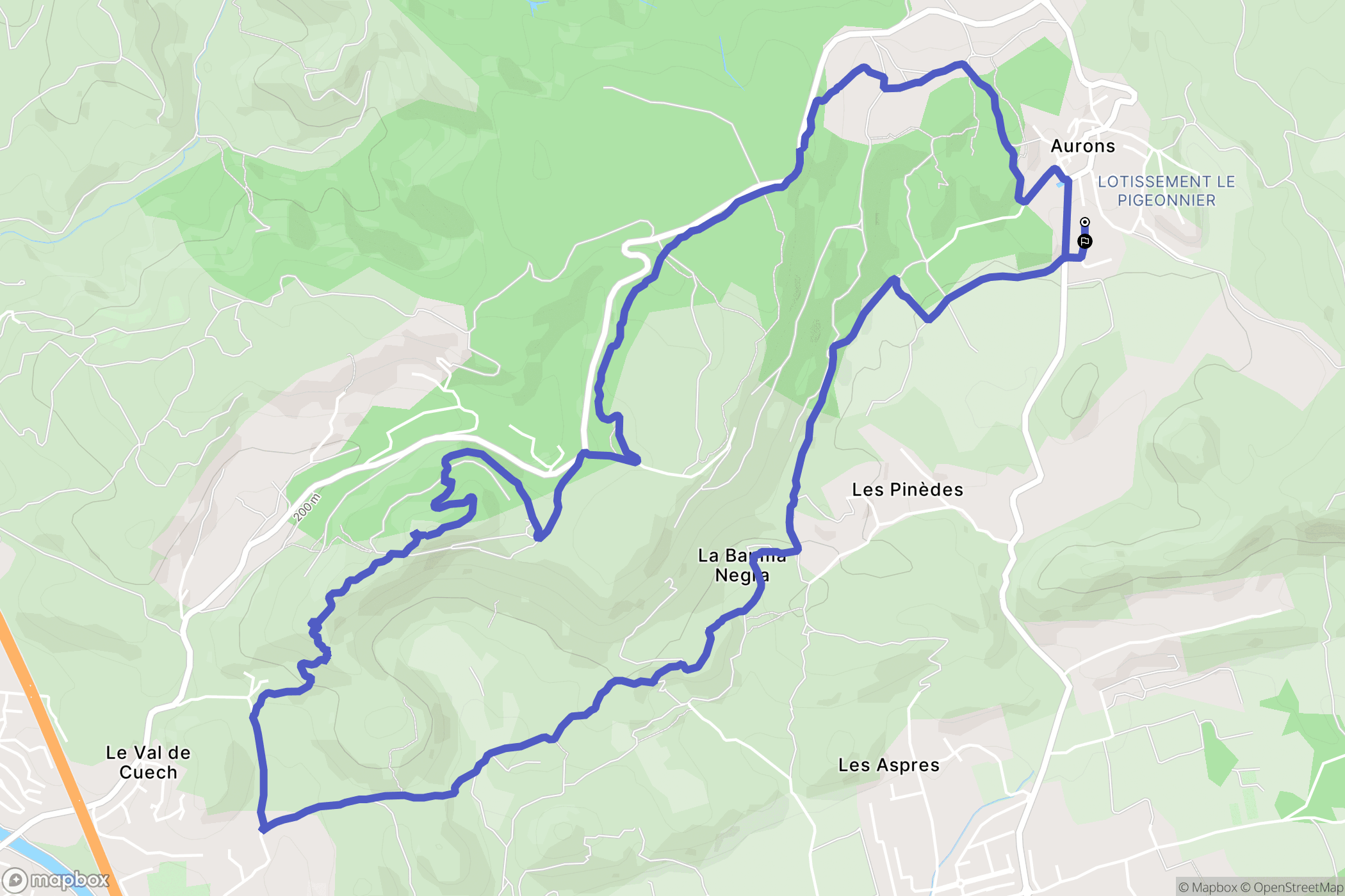 Aurons : carte du parcours de randonnée - France