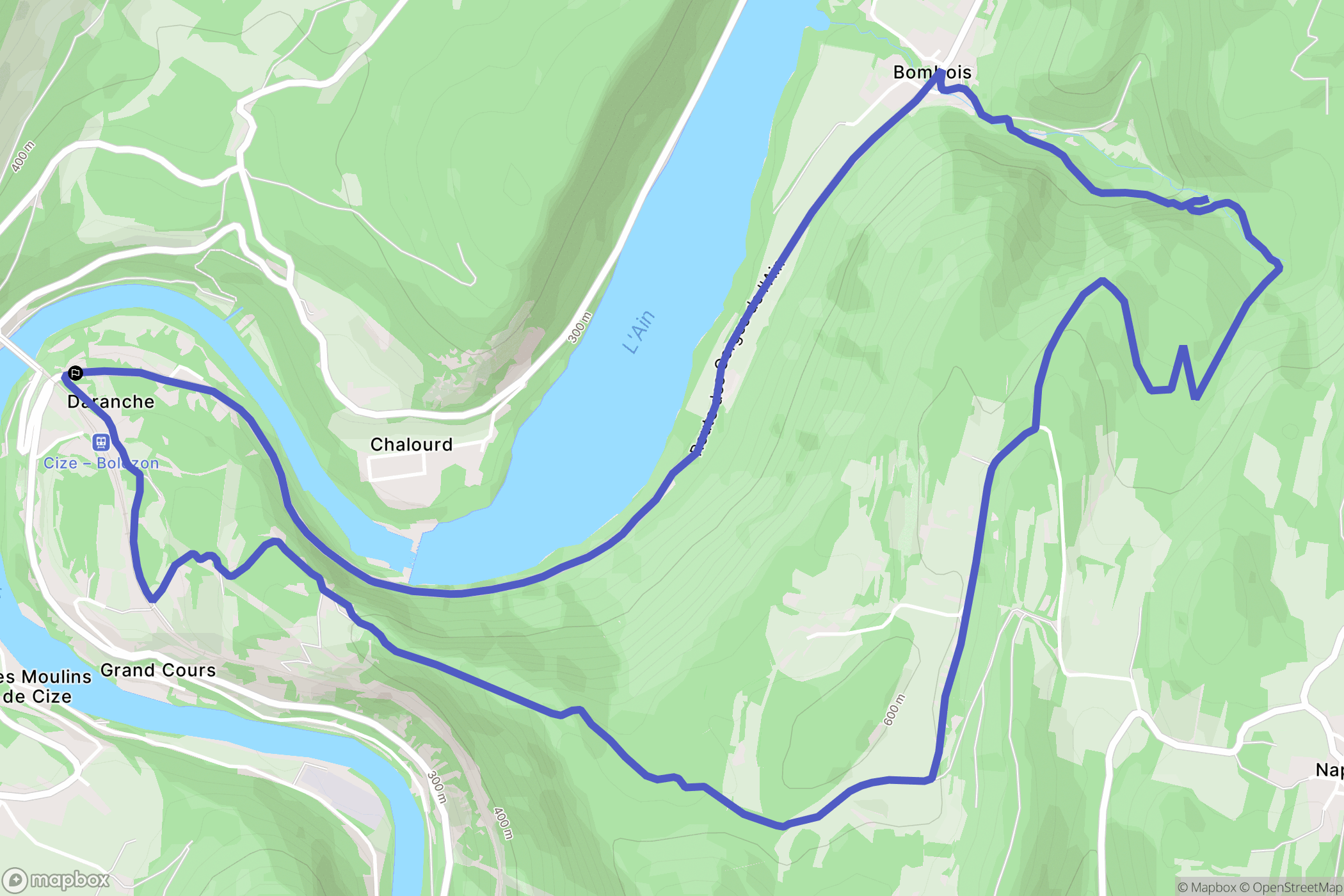 Bolozon : carte du parcours de randonnée - France