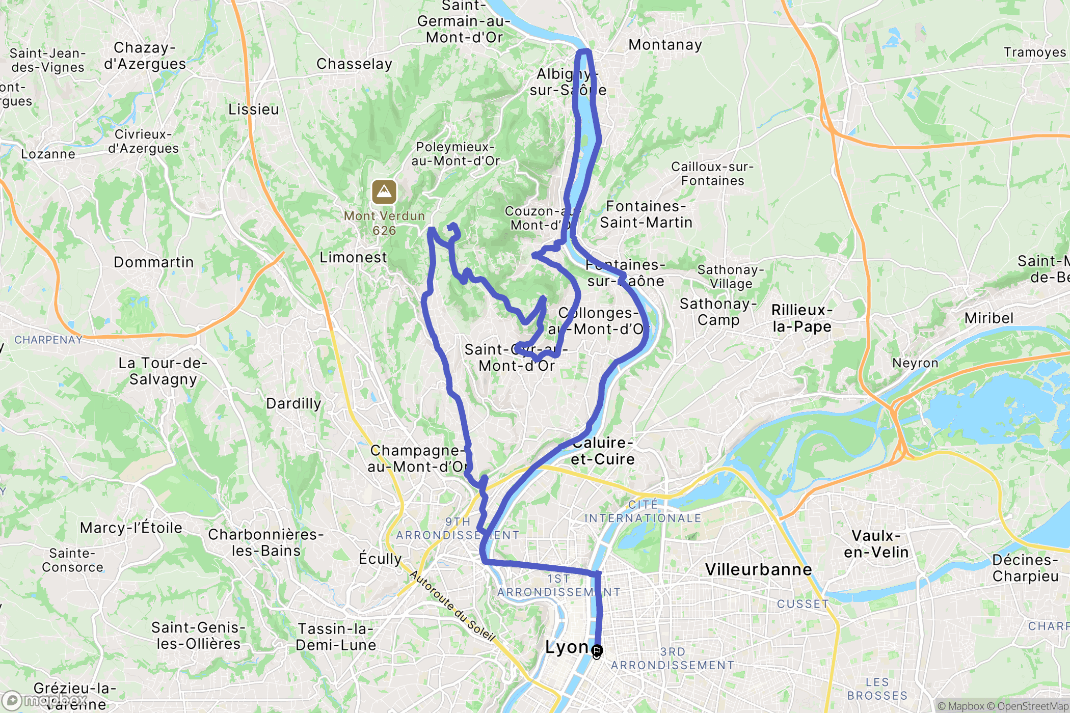 Lyon : carte du parcours de randonnée - France