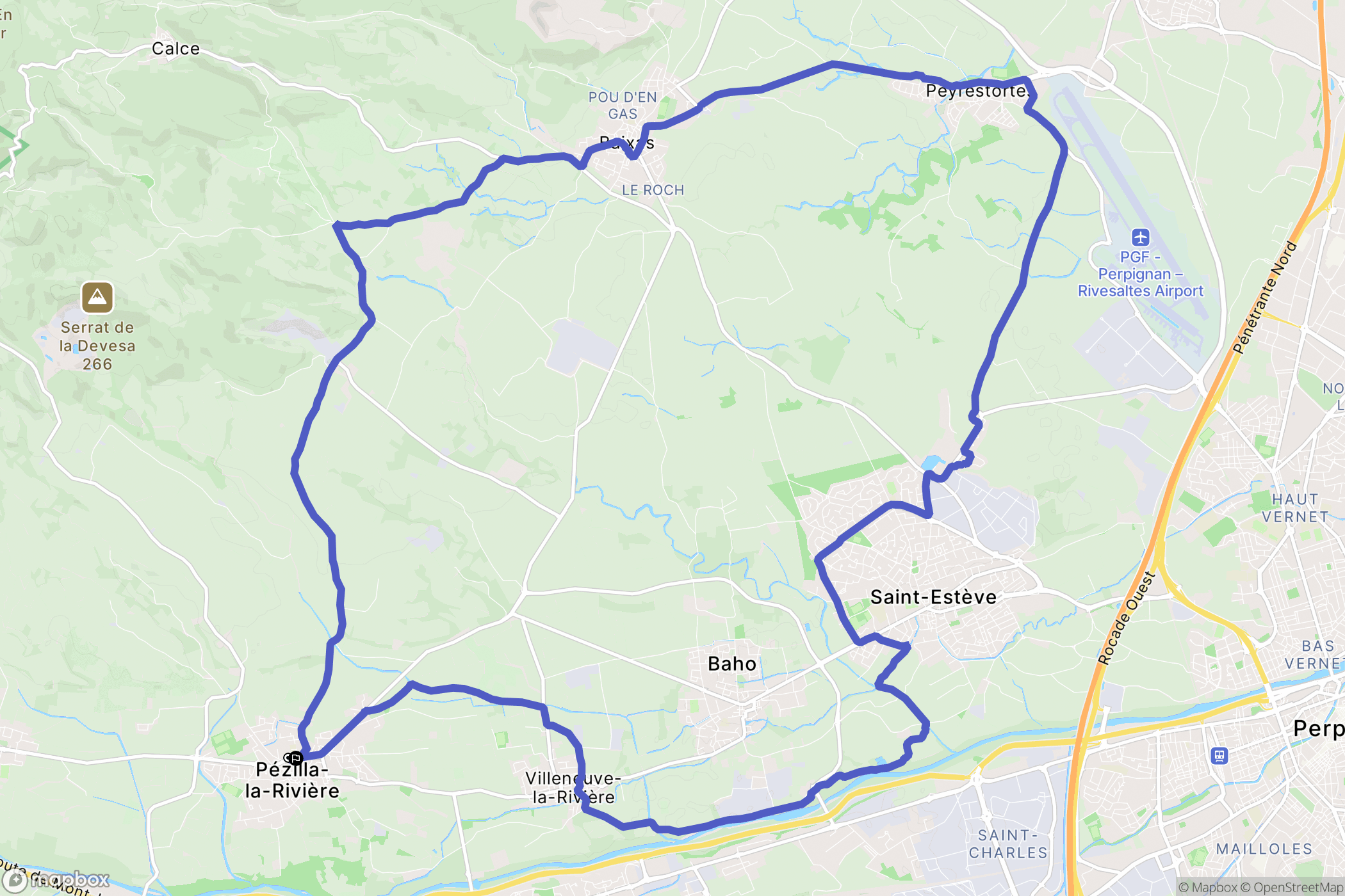 Pézilla-la-Rivière : carte du parcours de randonnée - France