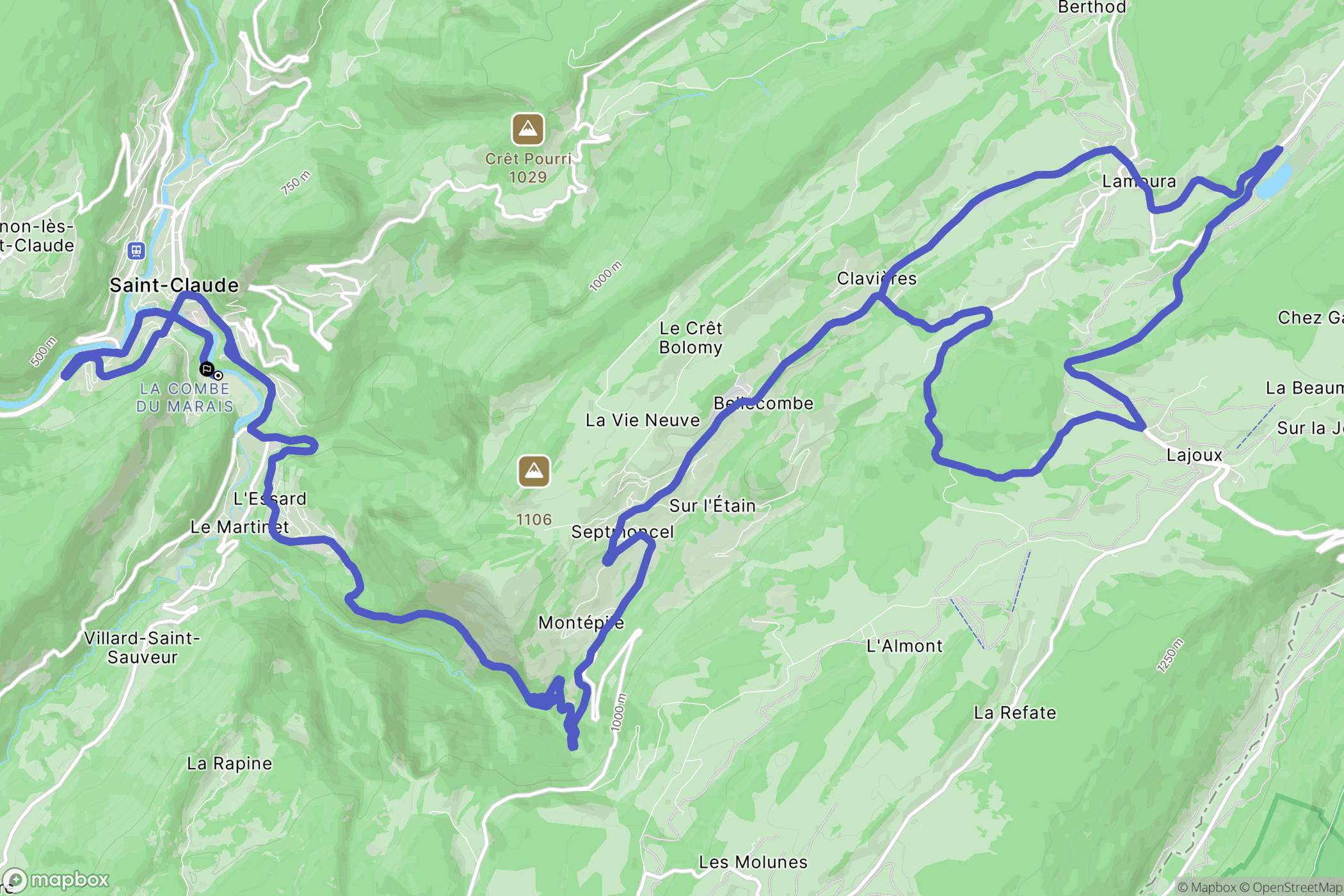 Saint-Claude : carte du parcours de randonnée - France