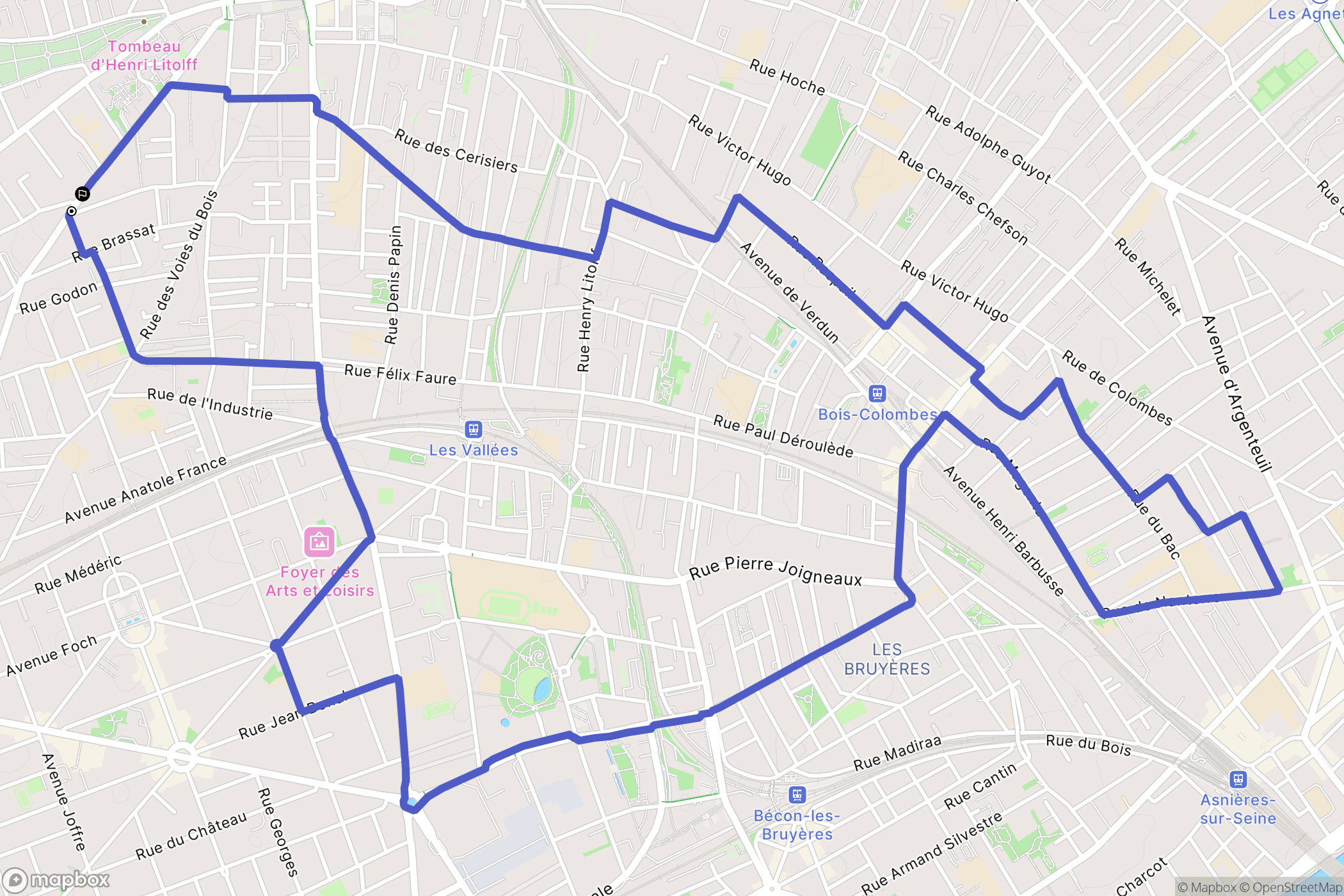 Colombes : carte du parcours de randonnée - France