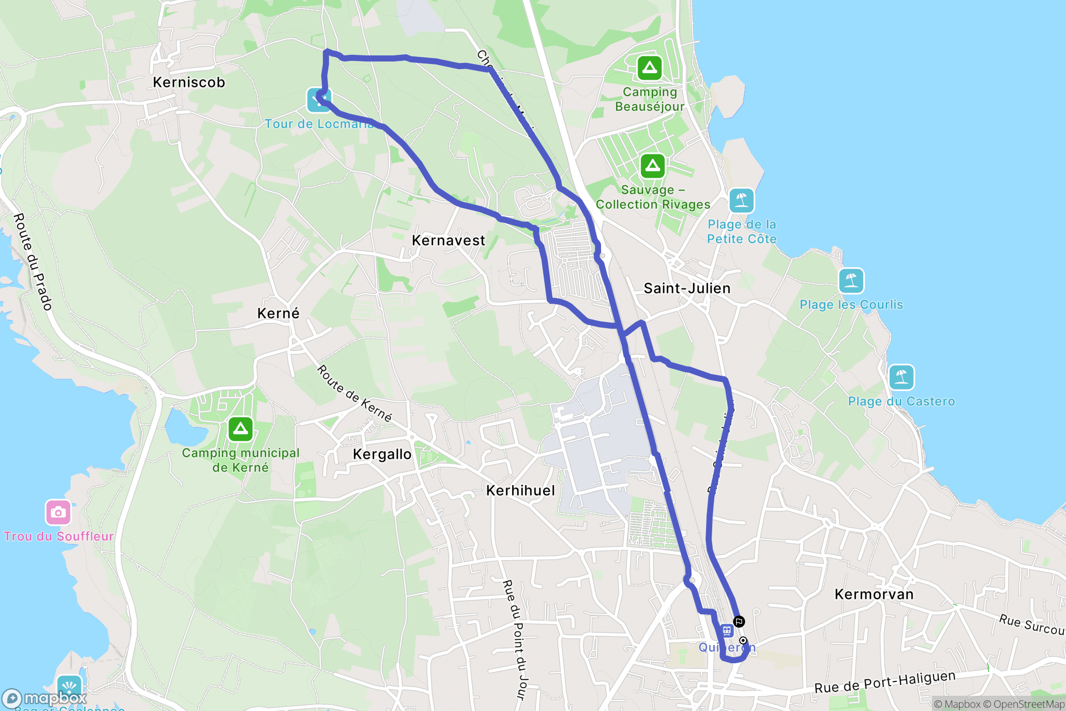 Quiberon : carte du parcours de randonnée - France