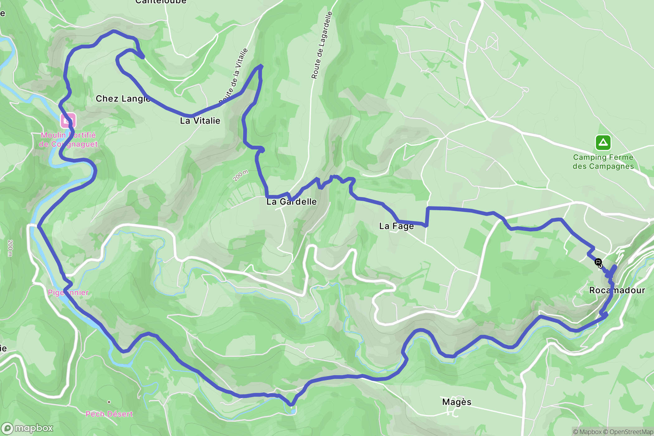 Rocamadour : carte du parcours de randonnée - France