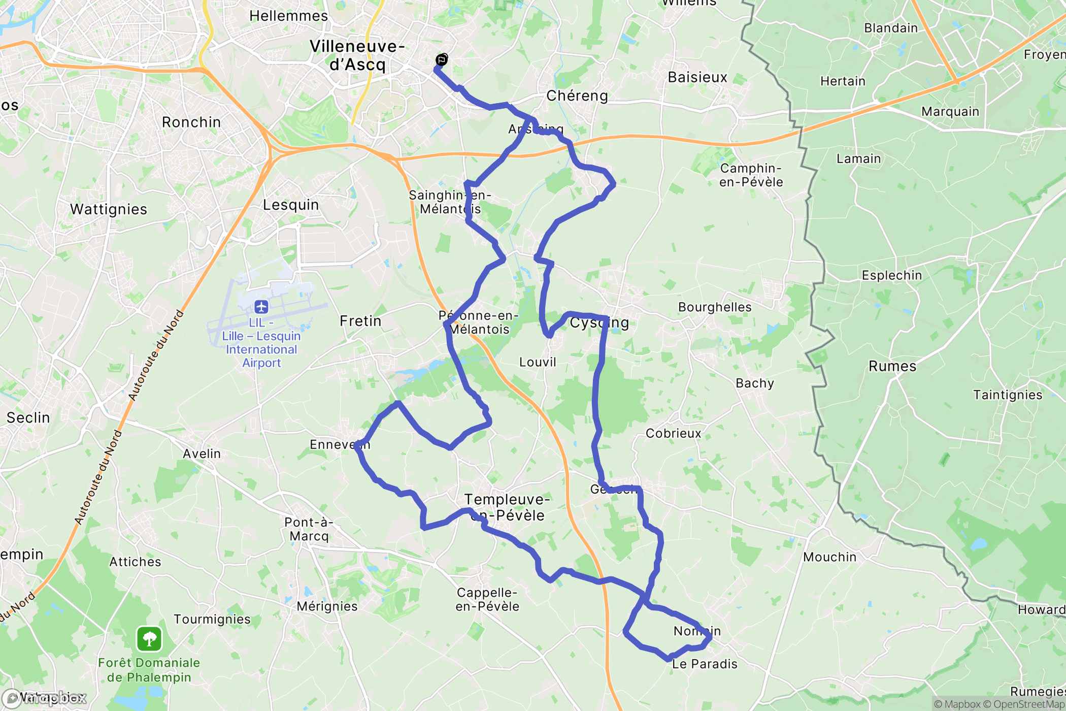 Villeneuve-d'Ascq : carte du parcours de randonnée - France