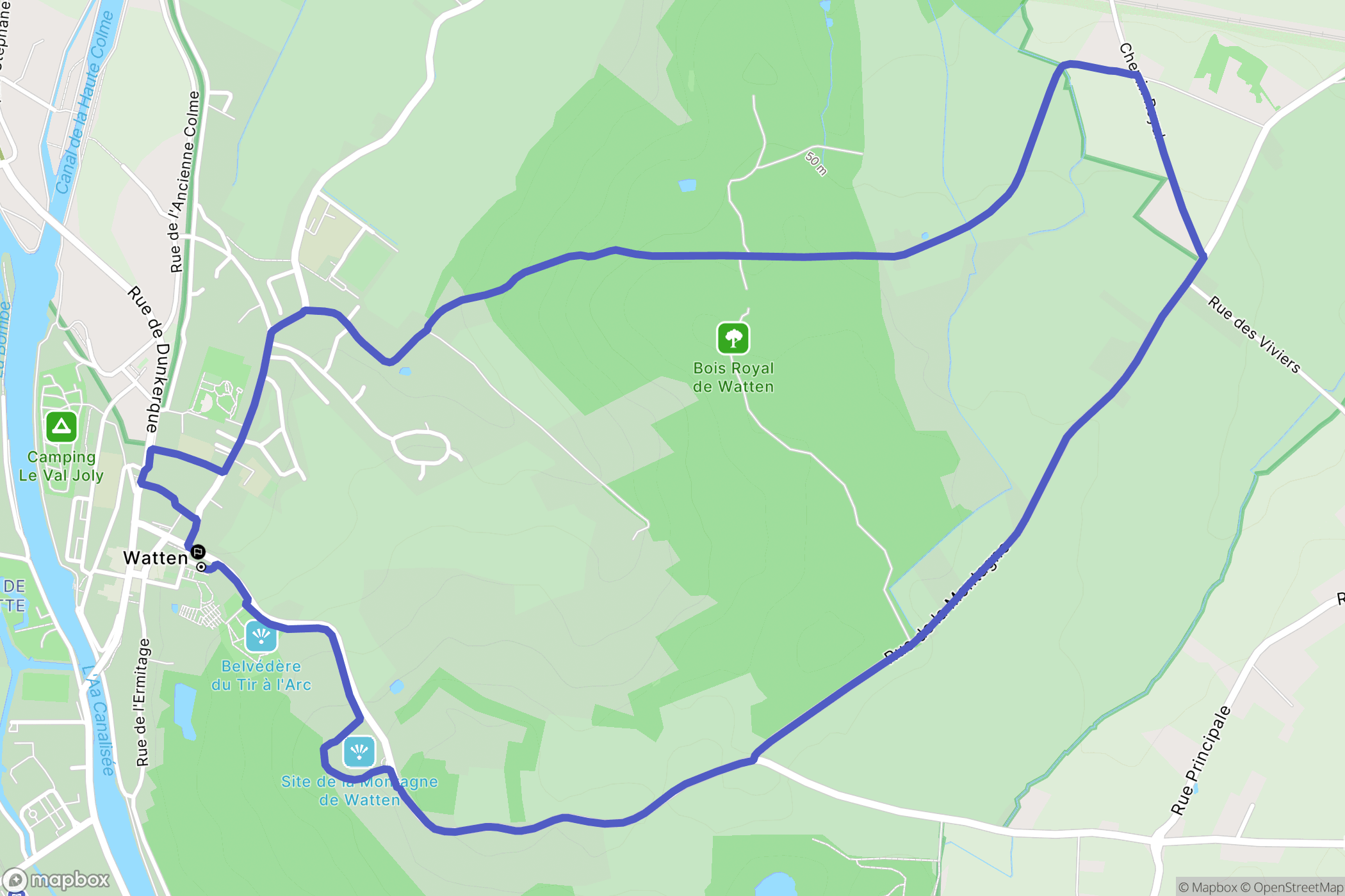 Watten : carte du parcours de randonnée - France
