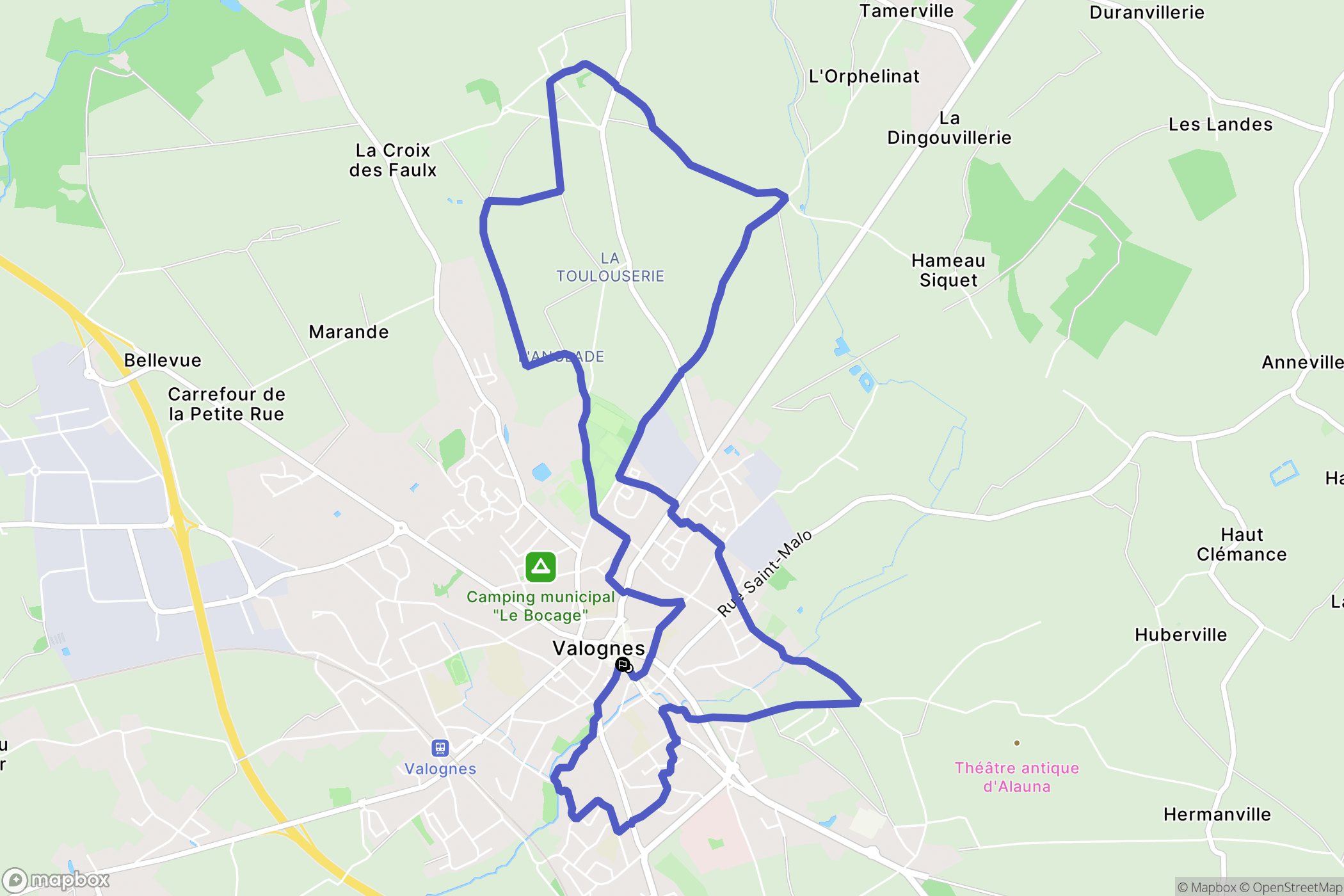 Valognes : carte du parcours de randonnée - France