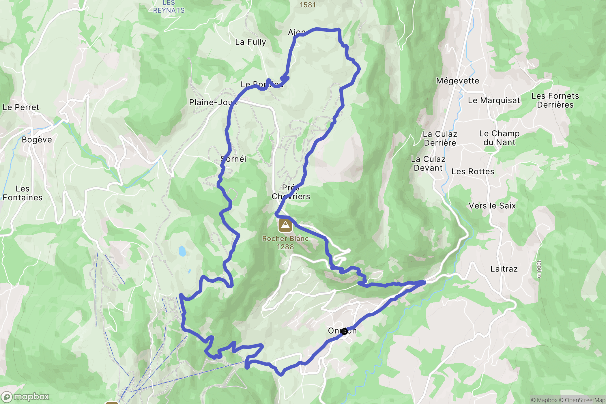 Onnion : carte du parcours de randonnée - France