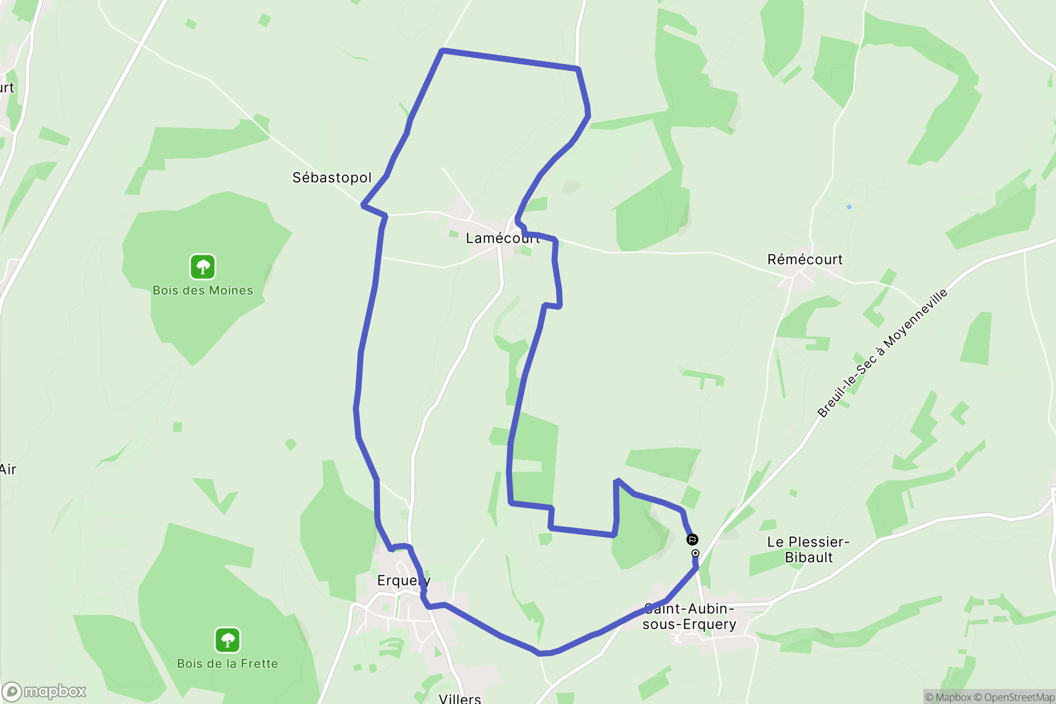 Saint-Aubin-sous-Erquery : carte du parcours de randonnée - France