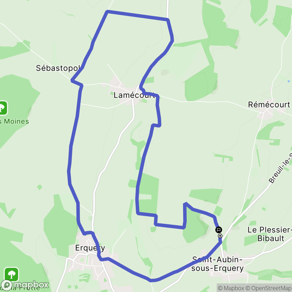 Saint-Aubin-sous-Erquery : carte du parcours de randonnée - France