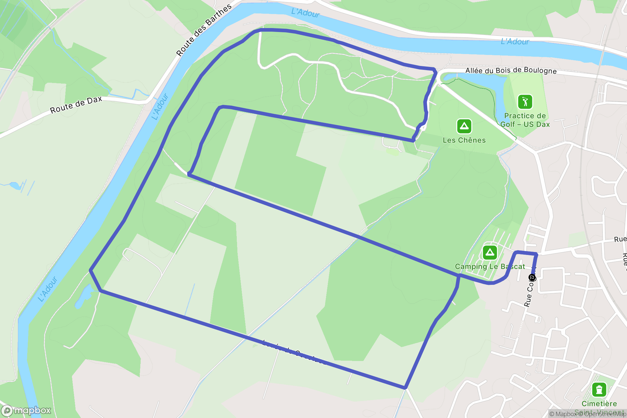 Dax : carte du parcours de randonnée - France