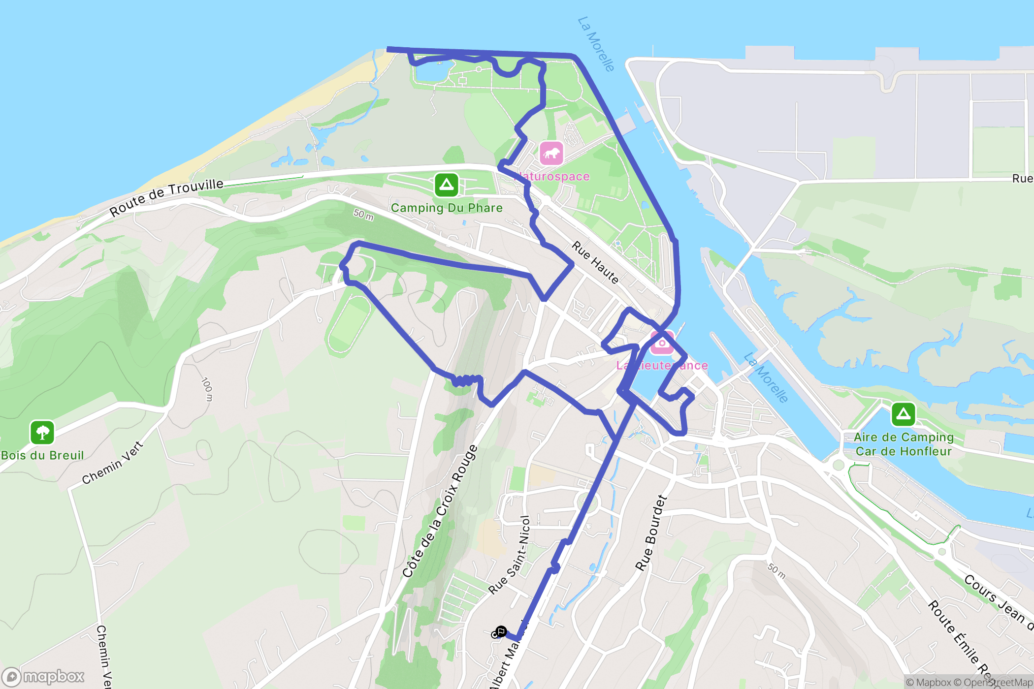Honfleur : carte du parcours de randonnée - France