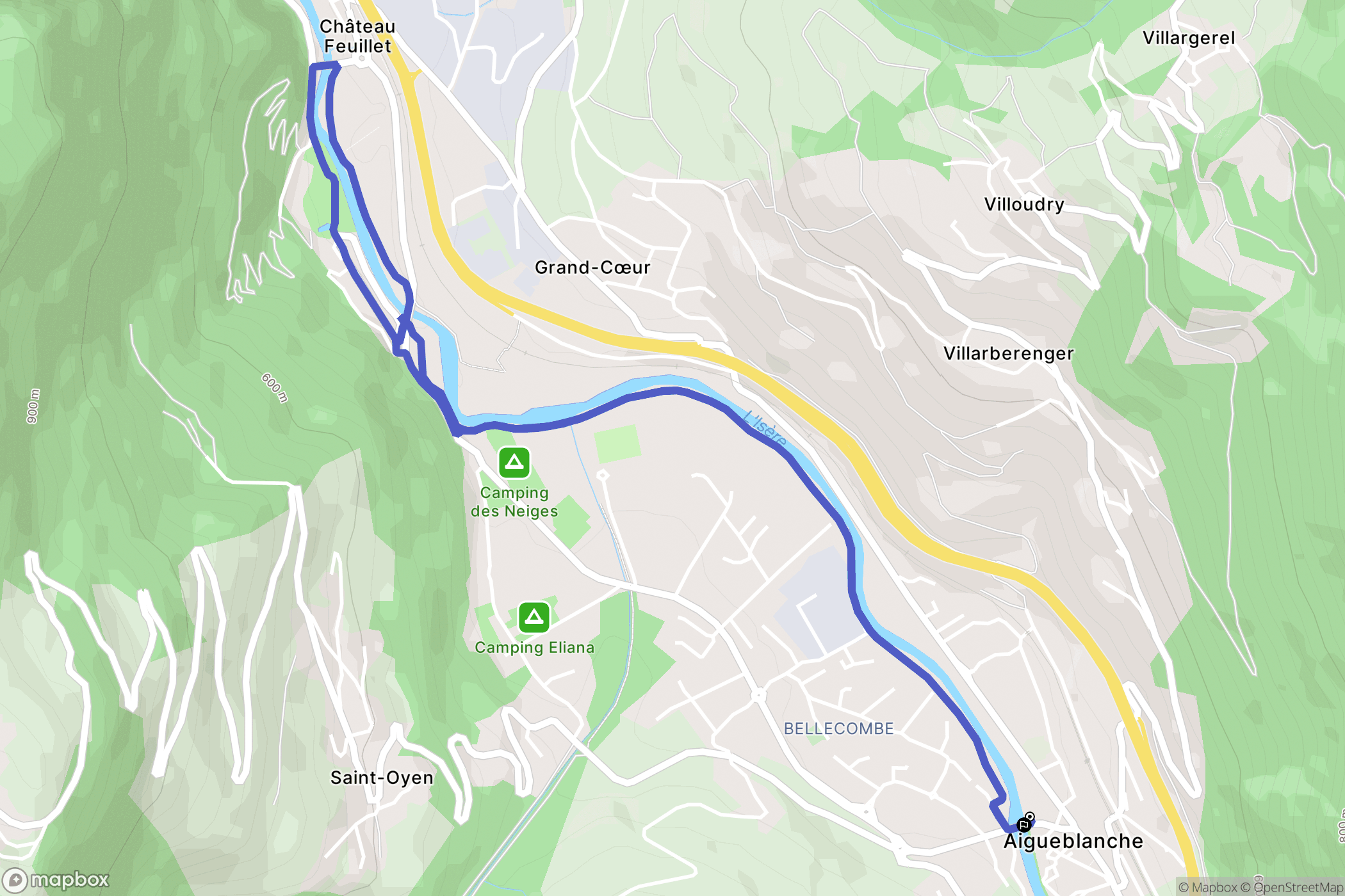 Grand-Aigueblanche : carte du parcours de randonnée - France