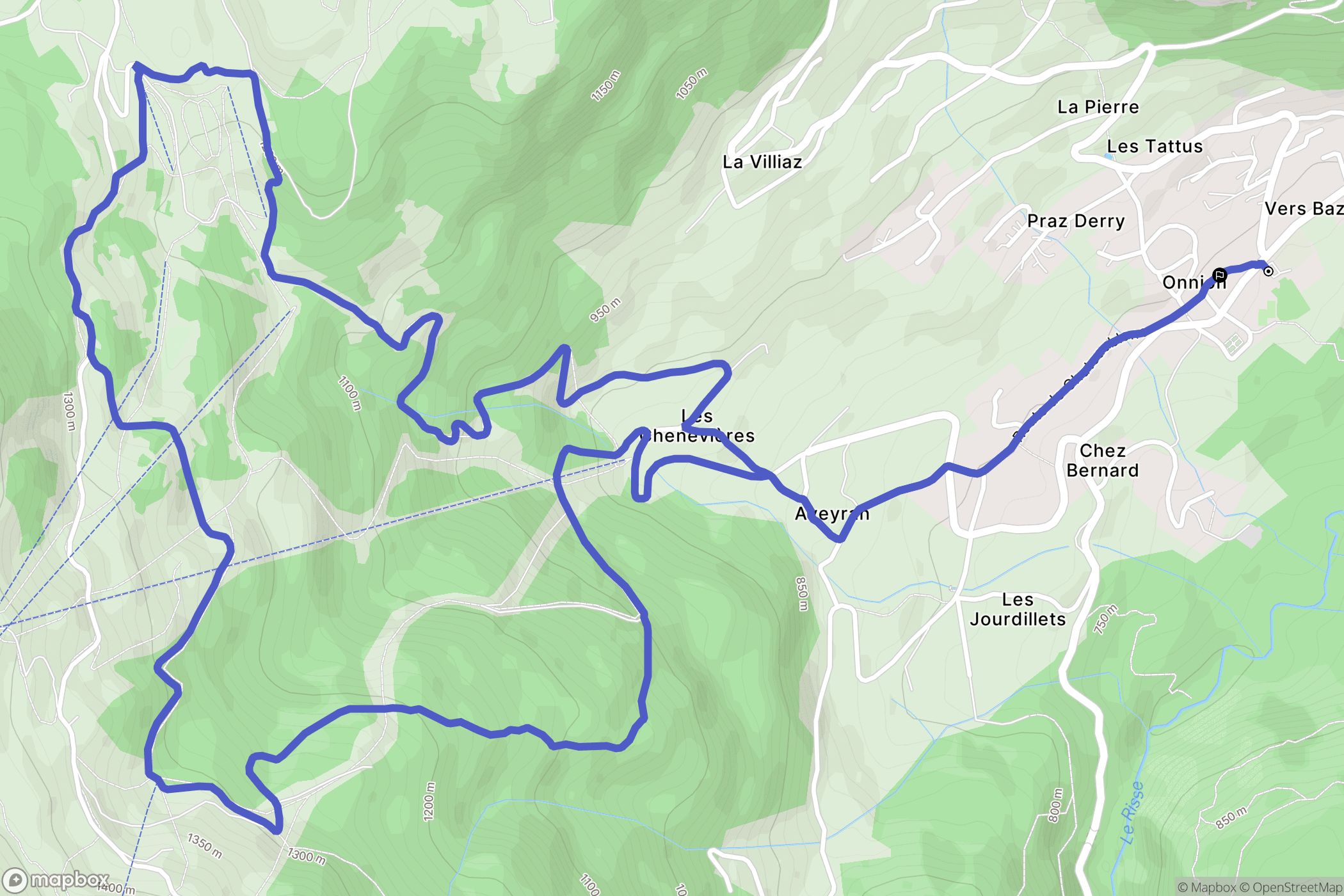 Onnion : carte du parcours de randonnée - France