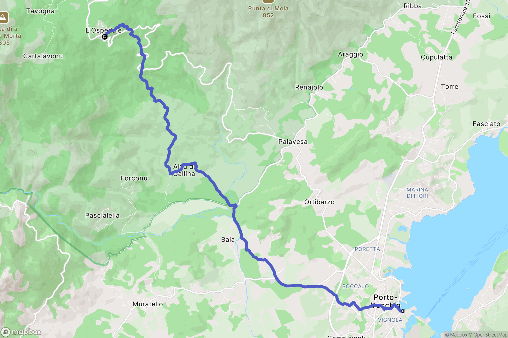 Porto-Vecchio : carte du parcours de randonnée - France