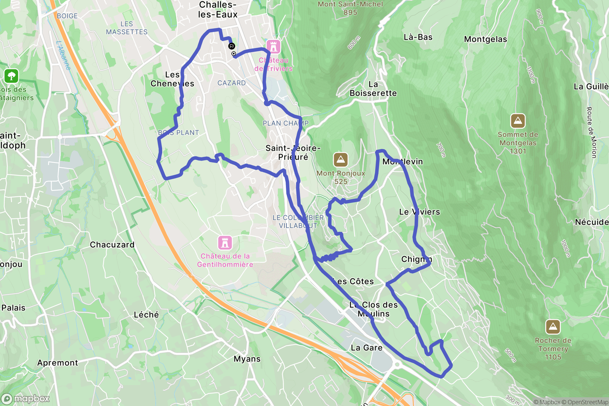 Challes-les-Eaux : carte du parcours de randonnée - France