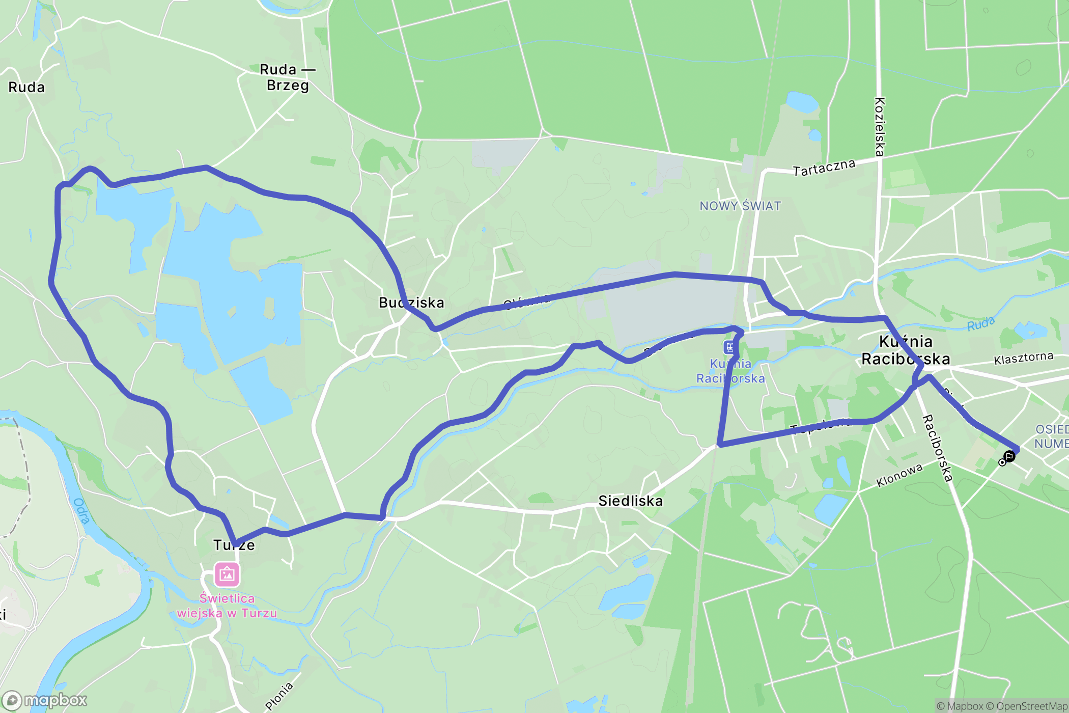 Kuźnia Raciborska: mapa trasy - Poland