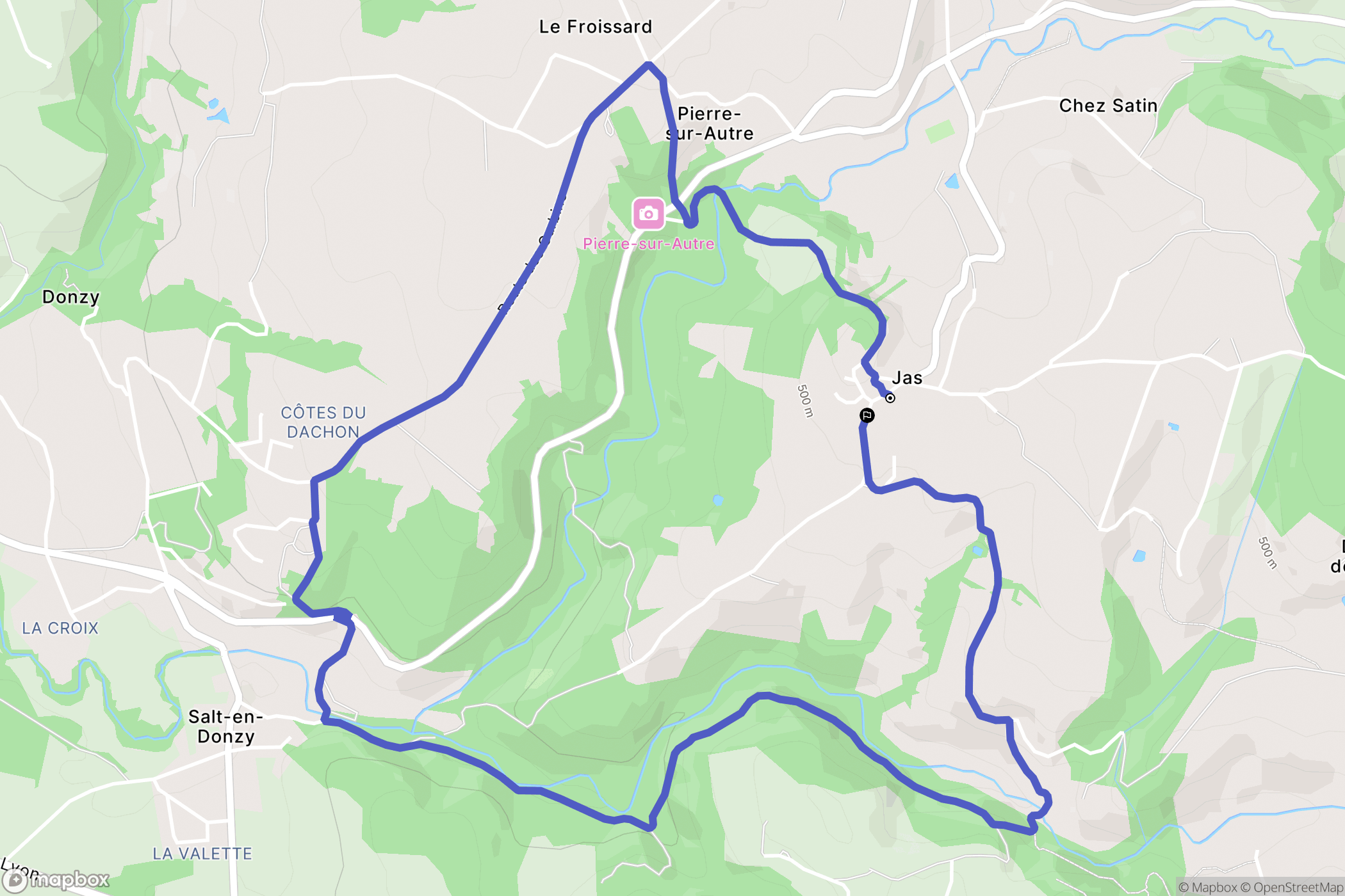 Jas : carte du parcours de randonnée - France