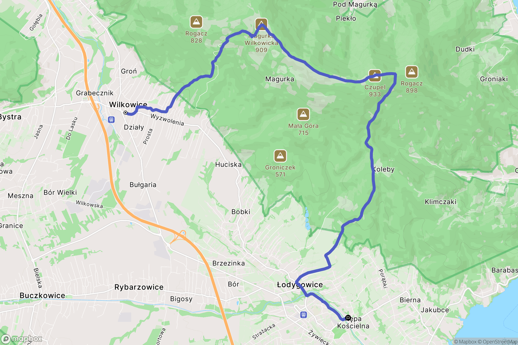 Wilkowice: mapa trasy - Poland