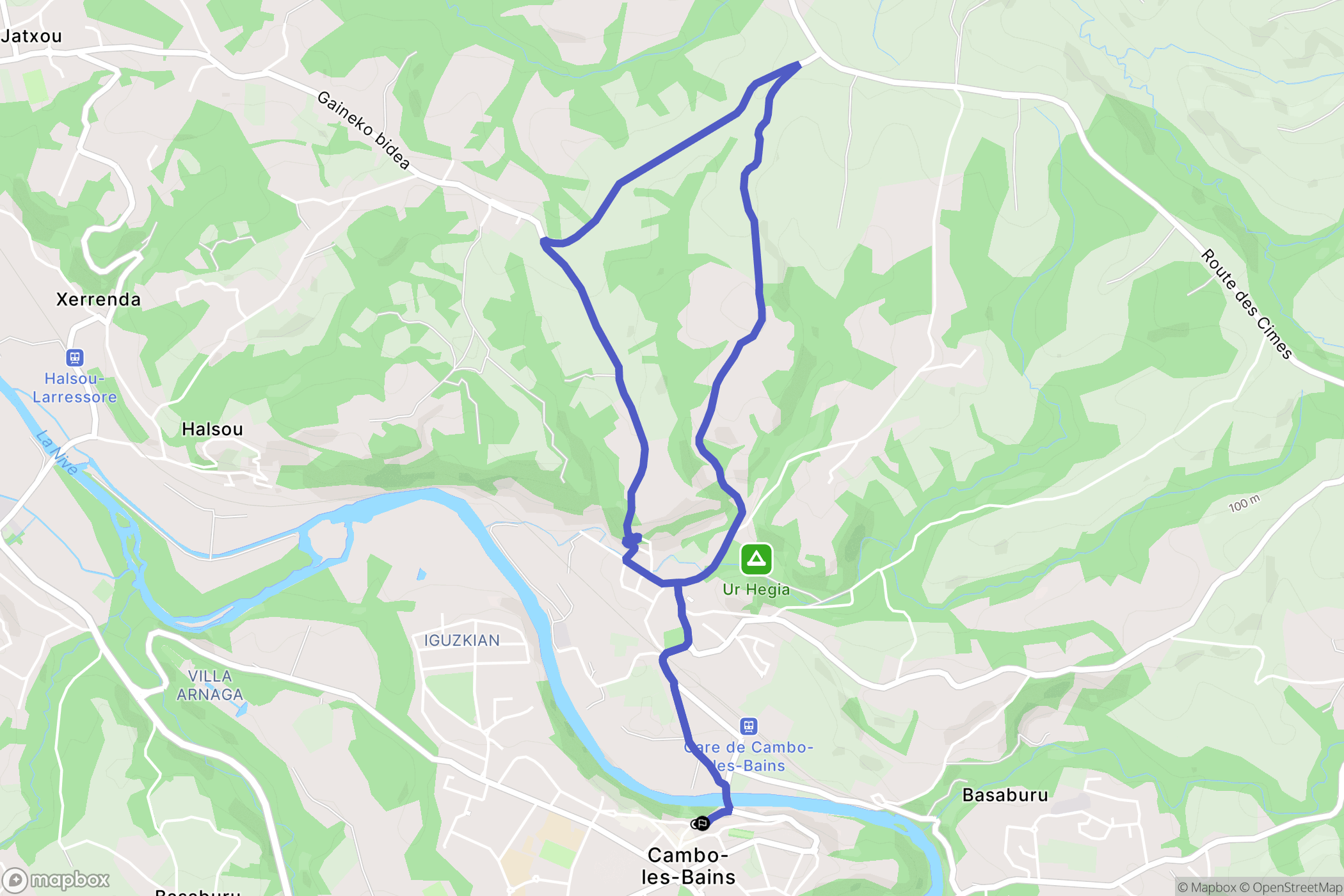 Cambo-les-Bains : carte du parcours de randonnée - France