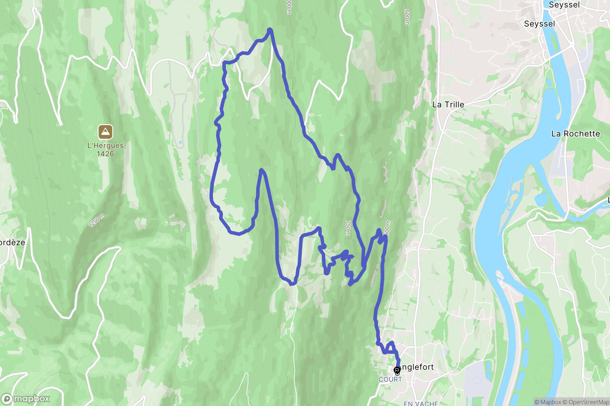 Anglefort : carte du parcours de randonnée - France