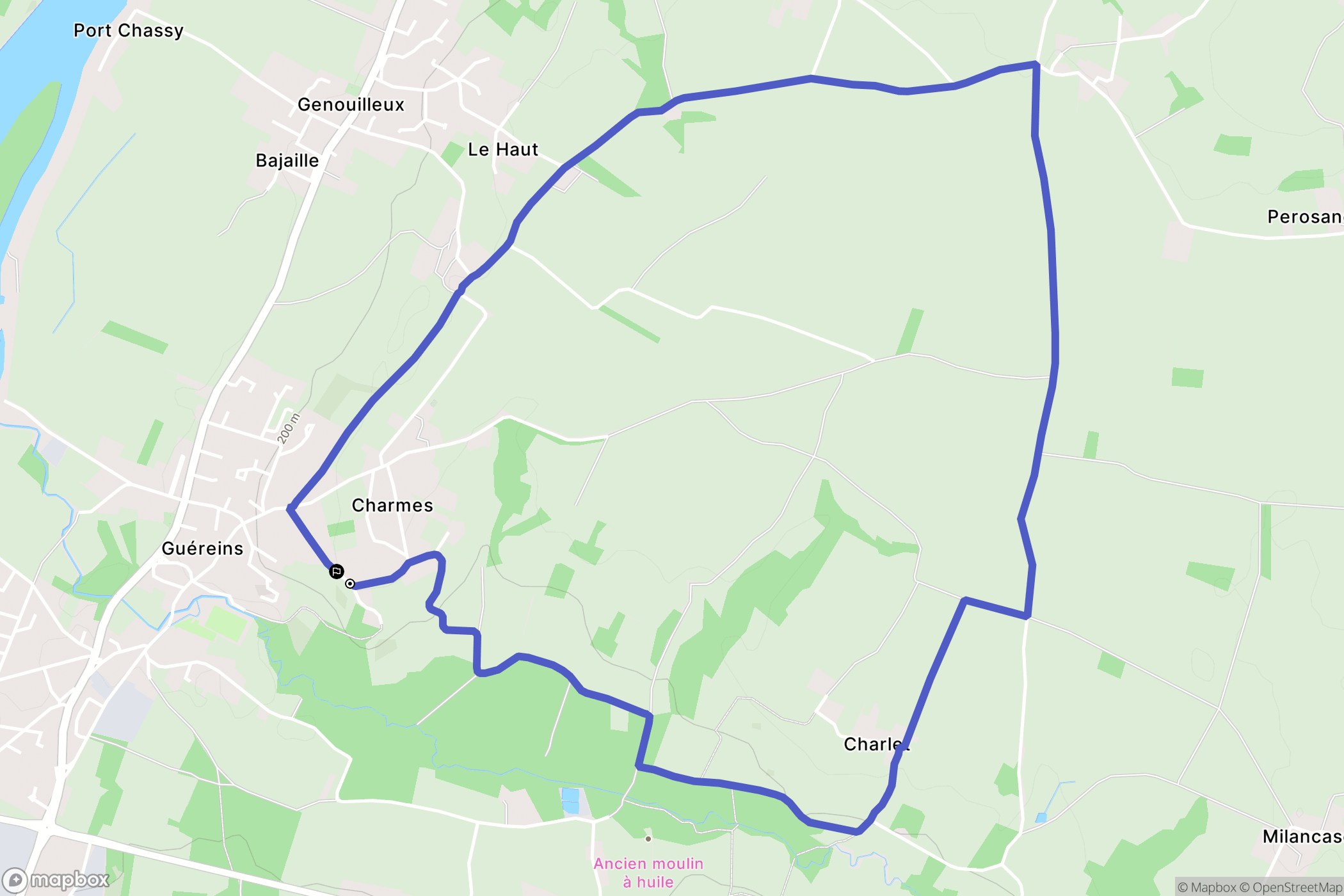 Guéreins : carte du parcours de randonnée - France